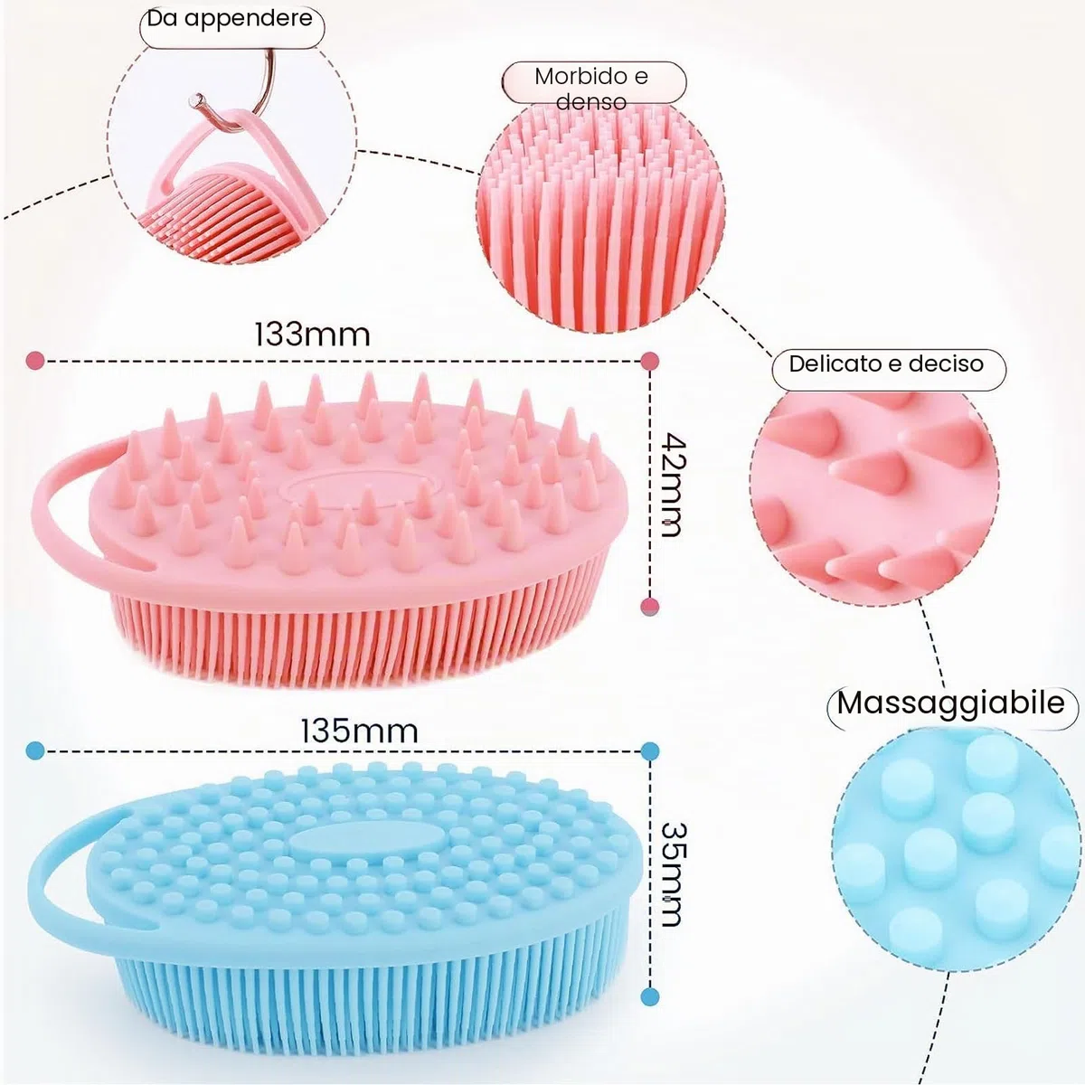Paquete de 3 Spazzola per Corpo in Silicone, 2 in 1 Spazzola Shampoo, Spazzola Da Bagno in Silicone, Per Massaggio Alla Testa, Esfoliante, Delicata, Schiuma Bene, Facile Da Pulire