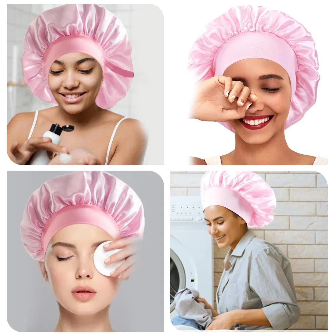 Cuffia Seta Capelli Ricci, 2 PCS Silk Bonnet,Berretto da Notte Raso Elastico per Dormire Cappello da Notte per Donna Berretto da Notte Raso per Donna Ragazza