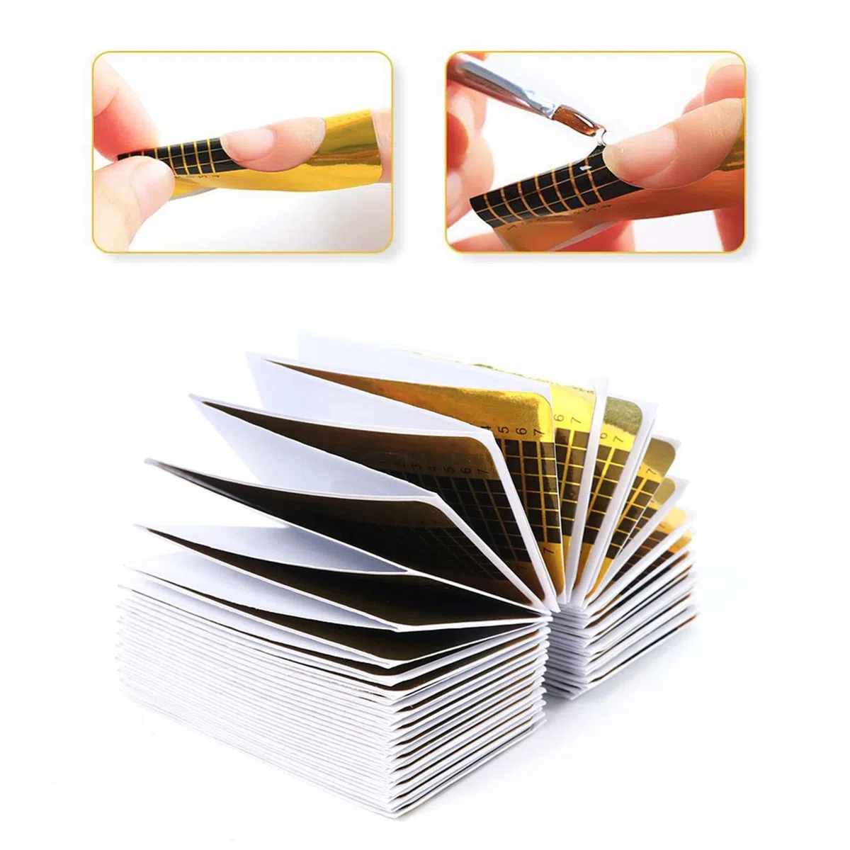 Rotolo Cartine Oro 144 Pezzi Nail Art ricostruzione,Sagome per unghie, Estensione model Cartine Forma delle unghie