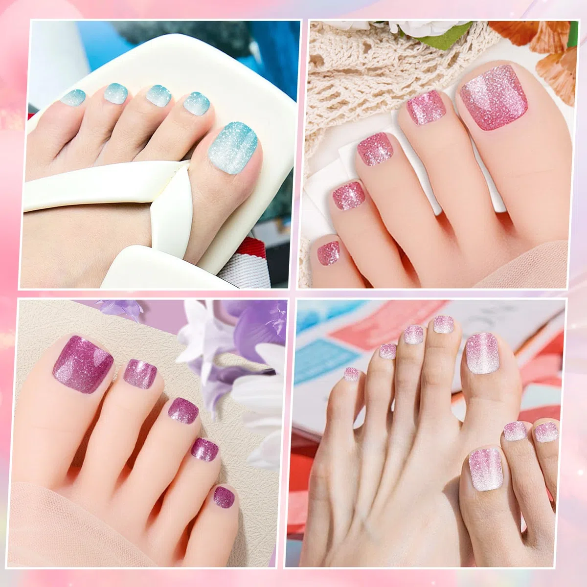 JSRQT 6 Pezzi Adesivi Unghie dei Piedi Glitterati, Adesivi Smalto per Unghie Toenail Stickers, Strisce Autoadesive e Decalcomaniein Gel per Donne Ragazze, Decorazioni per Nail Art Piedi