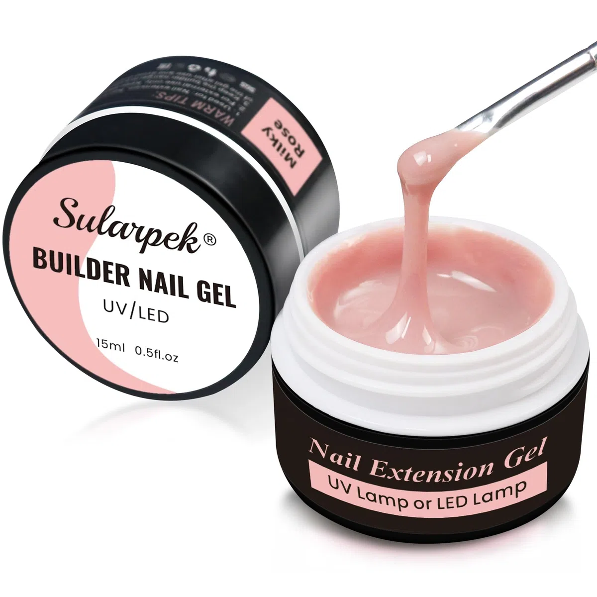 Sularpek Gel Ricostruzione Unghie, 2 * 15 ML Costruttore, Esente da HEMA e TPO Naturale Monofasico, per Passione Unghie, Allunga e Ripara (Milky Rose)
