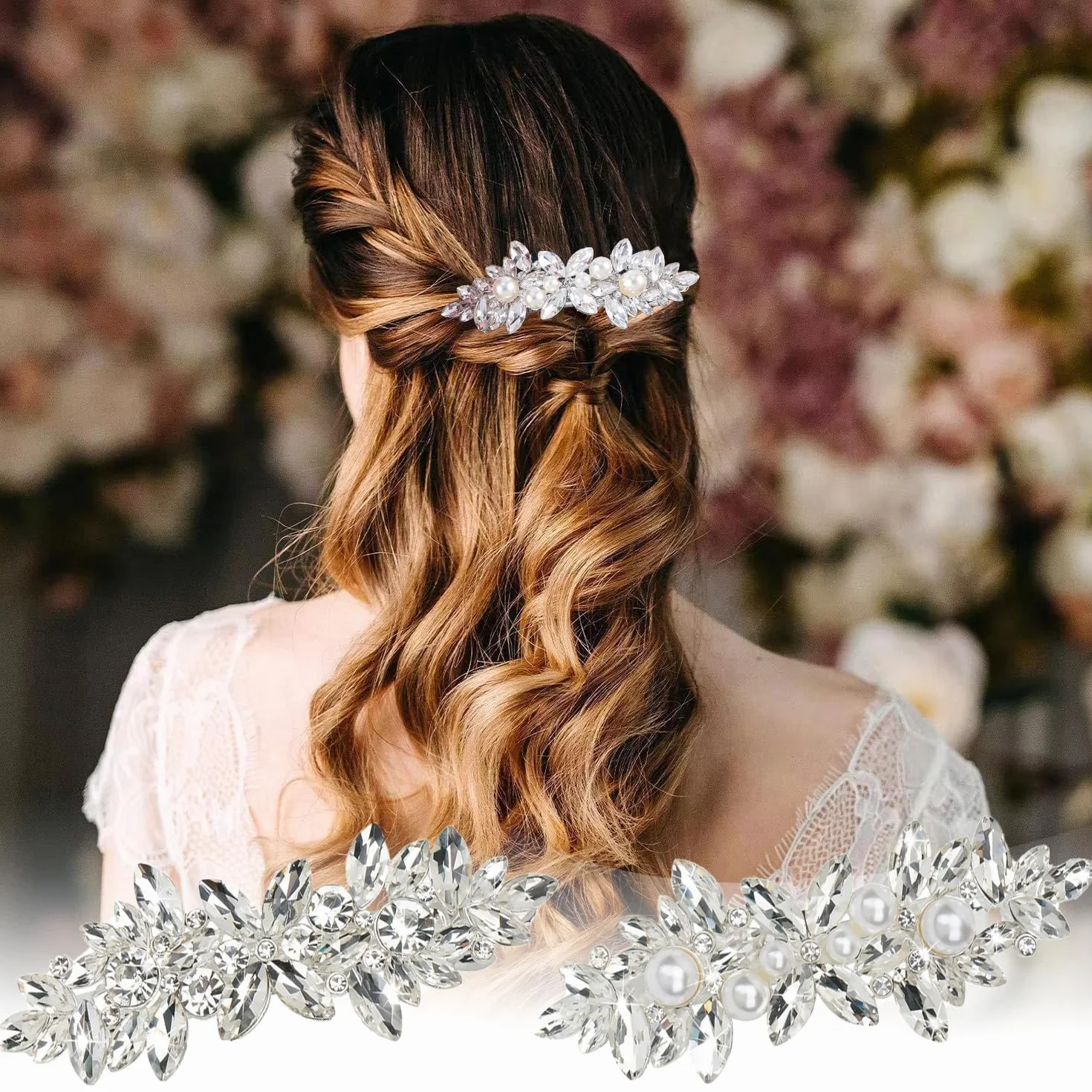 3 Pezzi Fermagli per Capelli Strass, Spille Decorative per Damigella d'Onore Fiore Copricapo Matrimonio Fermagli per Capelli Eleganti da Donna Accessori per Capelli Matrimonio