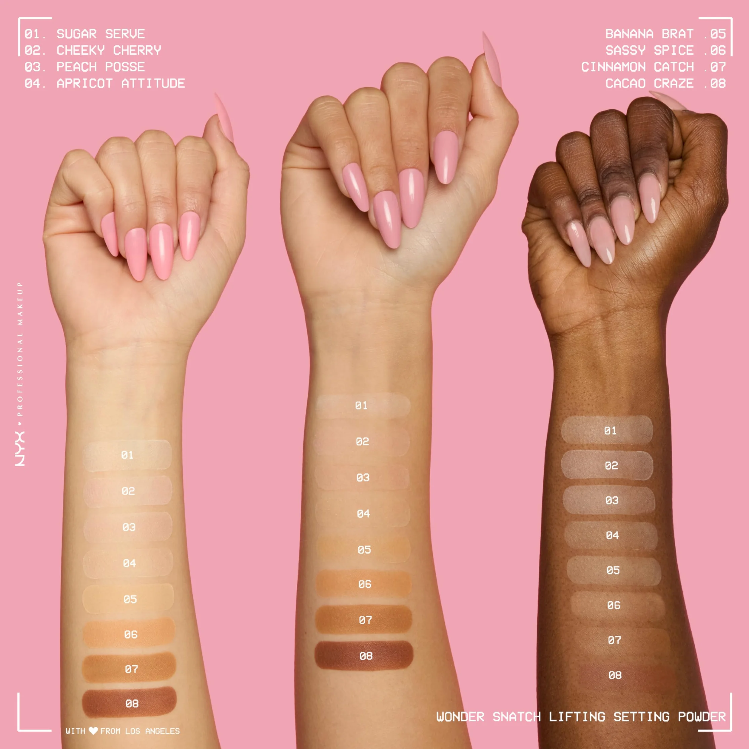 NYX Professional Makeup Polvere Libera Fissante, Finish Glow a Lunga Tenuta, Formula Arricchita con Peptidi e Tè Verde, Wonder Snatch Powder, Cheeky Cherry, 6 g