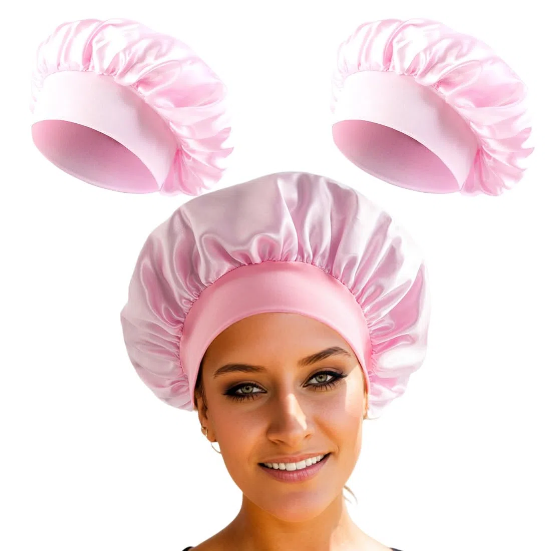 Cuffia Seta Capelli Ricci, 2 PCS Silk Bonnet,Berretto da Notte Raso Elastico per Dormire Cappello da Notte per Donna Berretto da Notte Raso per Donna Ragazza