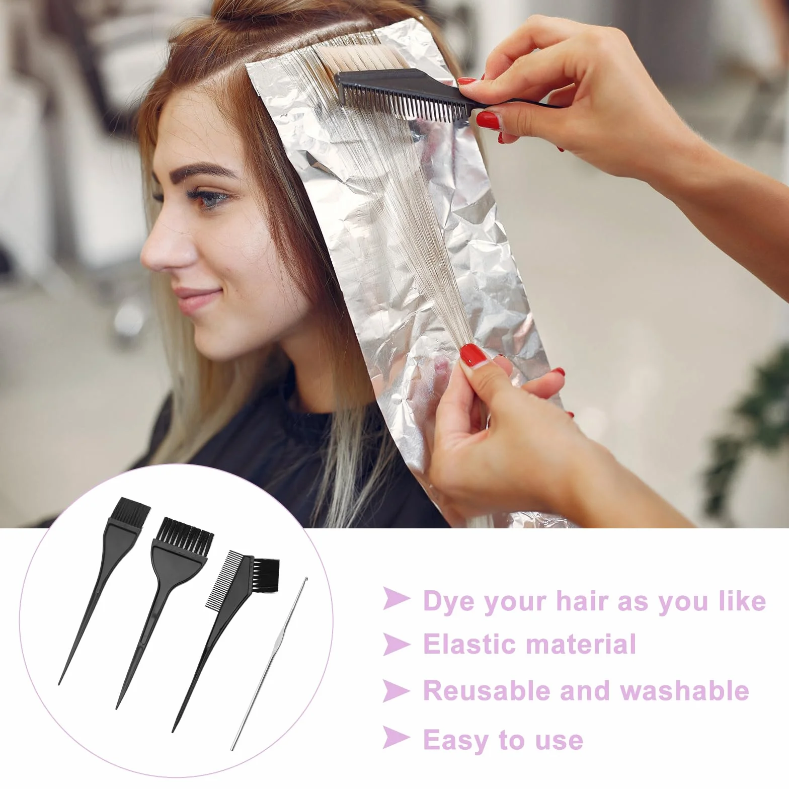 APOMOONS Cuffia per Meches Con ago in acciaio e Pennello Tinta Capelli, Cuffia Meches per la Tintura fai da te dei Capelli, Donne, Uomini e Ragazze alla Moda