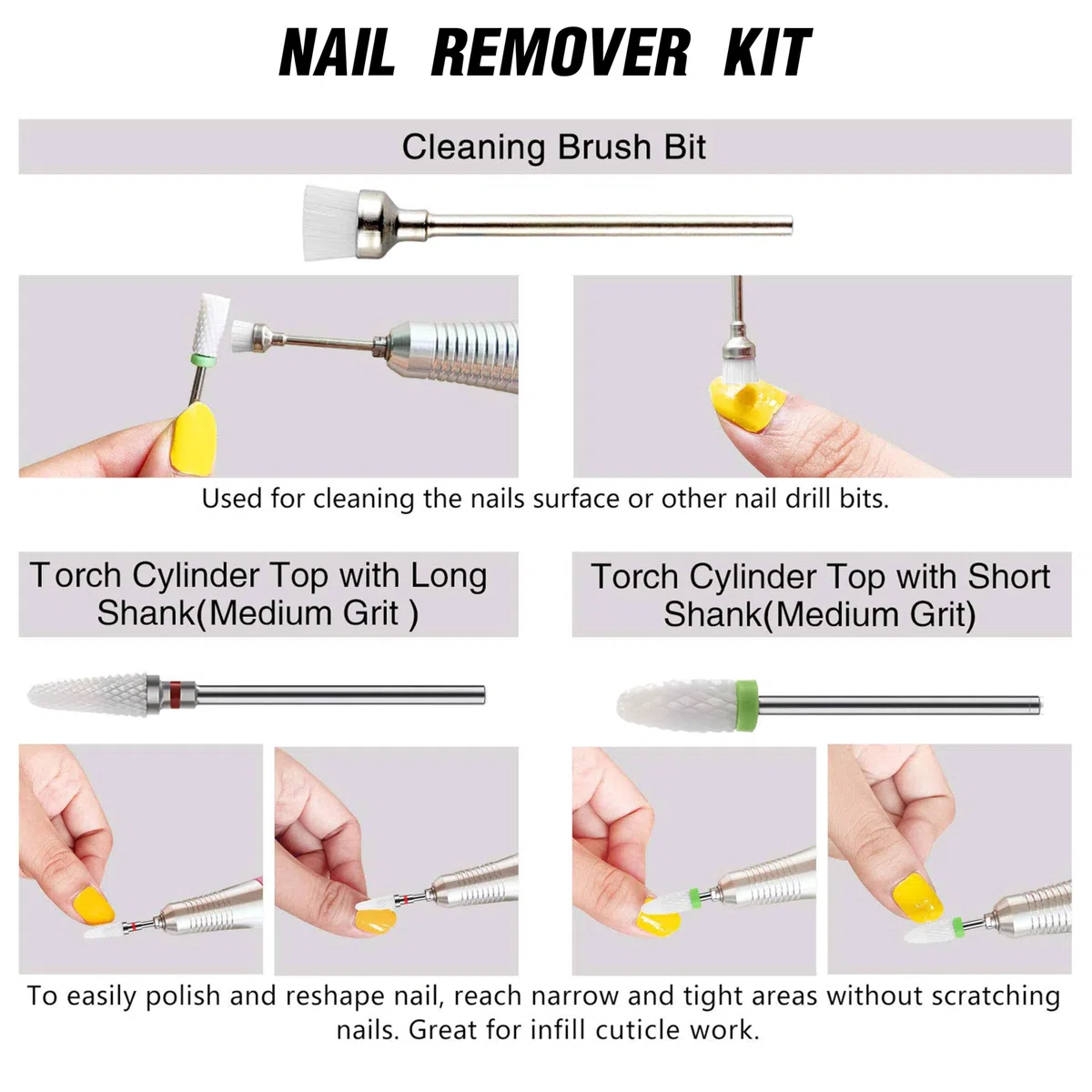 Punte Fresa Unghie, Set di Manicure Elettrico da 7 Pezzi Kit di Trapano per Unghie Elettrico 3/32" Ceramica Lima per Unghie elettrica Manicure Pedicure Uso Domestico