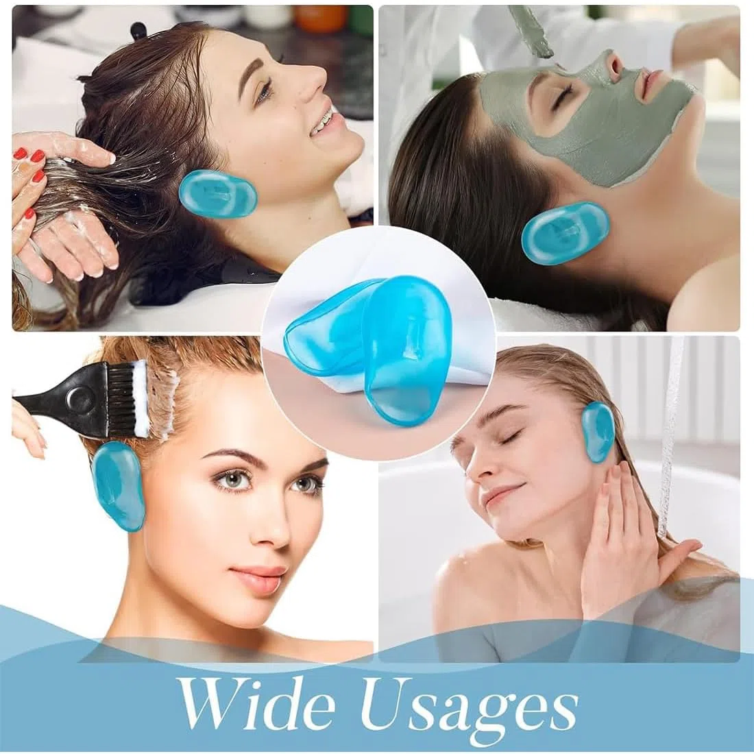Set da 2 paraorecchie in Silicone riutilizzabili, Impermeabili e Adatti a Uso Domestico,per Proteggere Il Colore dei Capelli Durante la tintura, in Doccia, Bagno o Salone,Trasparente Blu