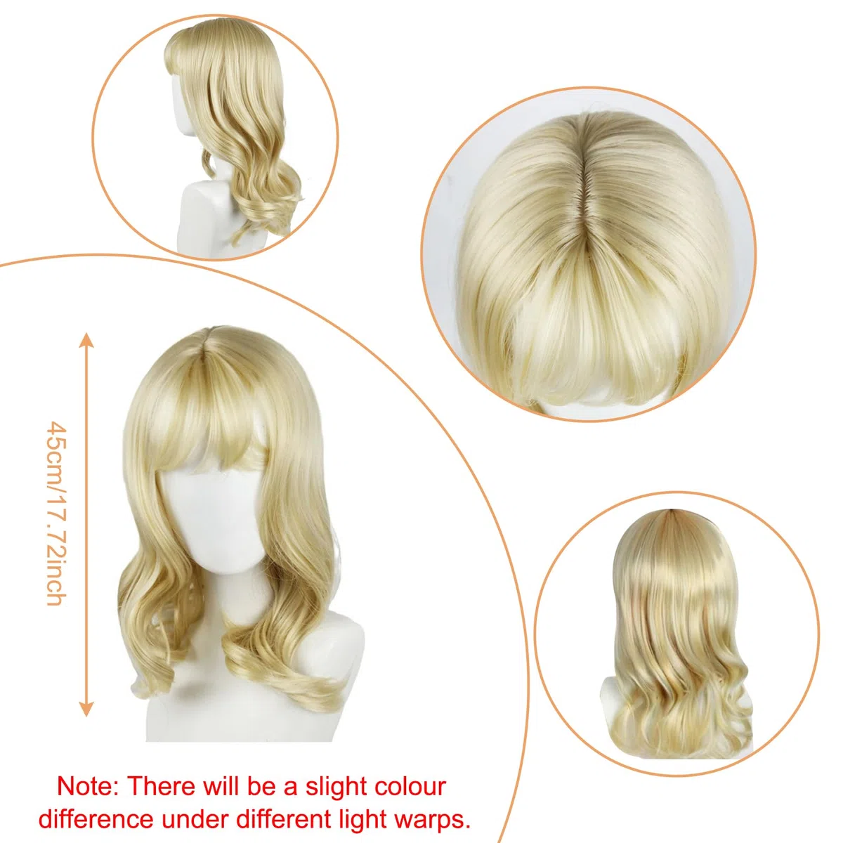 45 cm parrucca bionda donna bionda Bob parrucca con frangia capelli sintetici resistenti al calore parrucca corta per sera Cosplay uso quotidiano