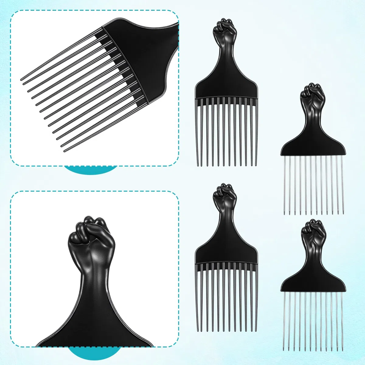 4 pettini afro, in metallo e plastica, a lunga durata, per ricci afro comb, con manico, prodotti afro-Hair, per uomini, donne, capelli ricci, perm