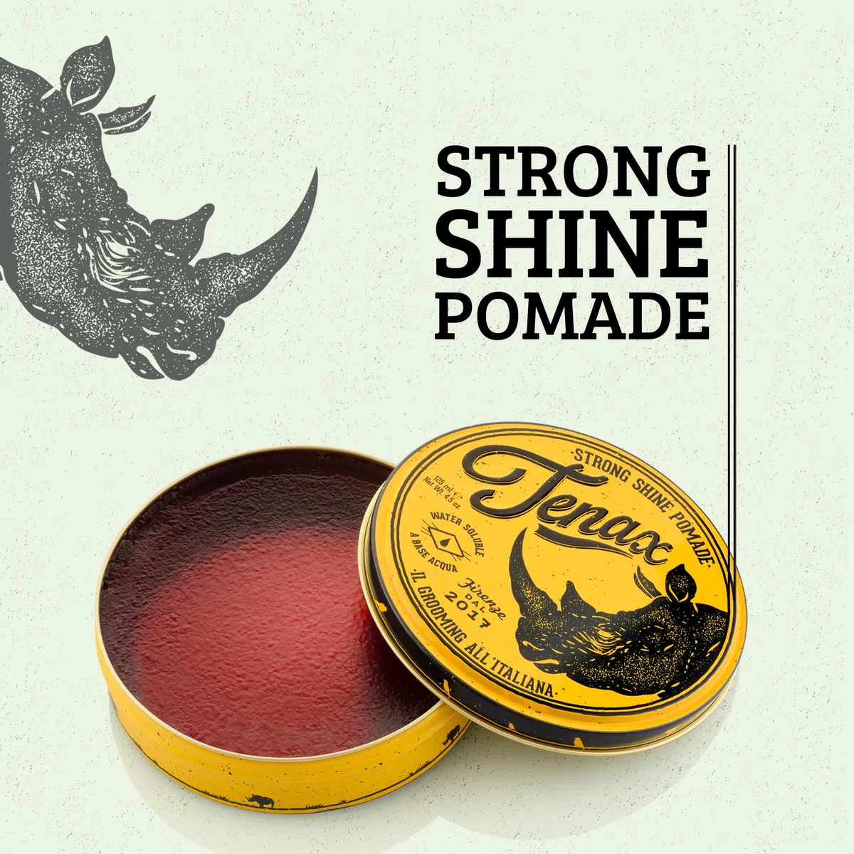 Tenax Strong Shine Pomade 125 ml, Cera capelli uomo con tenuta forte, Cera per capelli a base d'acqua da usare su capelli asciutti o umidi, Hair wax per un'acconciatura lucida e morbida