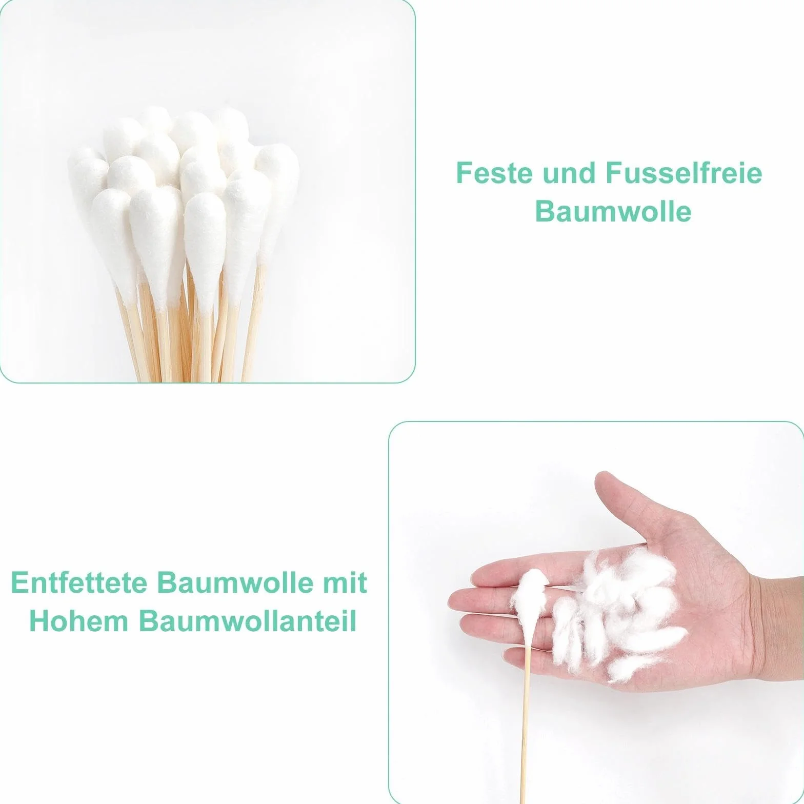 100 Pezzi Tamponi di Cotone Lunghi,Tamponi in Cotone con Manici in Legno,Bastoncini con Cotone, con Grandi Palline di Cotone per Pulizia,Cosmetologia,Strumento Cosmetico, 20cm