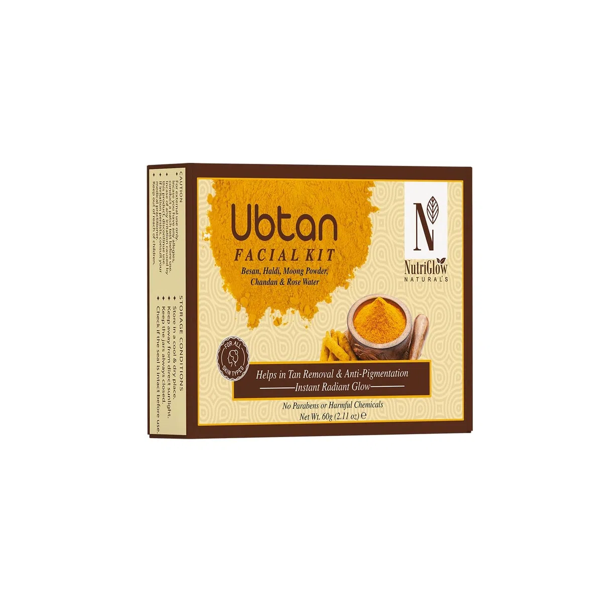 Nutriglow Natural's Ubtan Facial Kit for Glowing Skin, Tan Removal with Haldi & Chandan, 60Gm