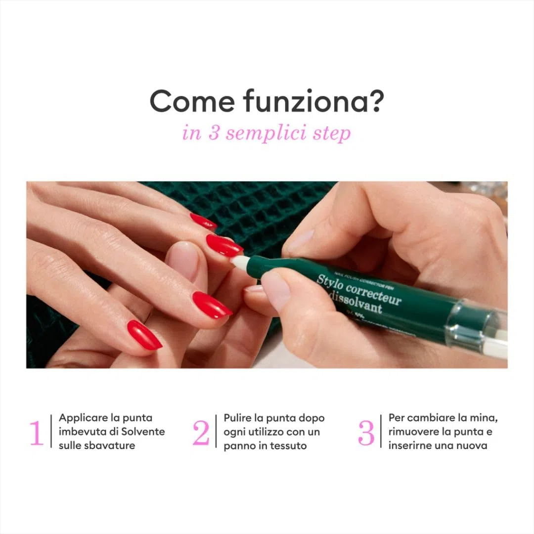 Manucurist Penna solvente - Penna correggi smalto semipermanente, 3 mine con punta a scalpello di ricarica - Pennello solvente bio-based senza acetone - Accessori gel unghie