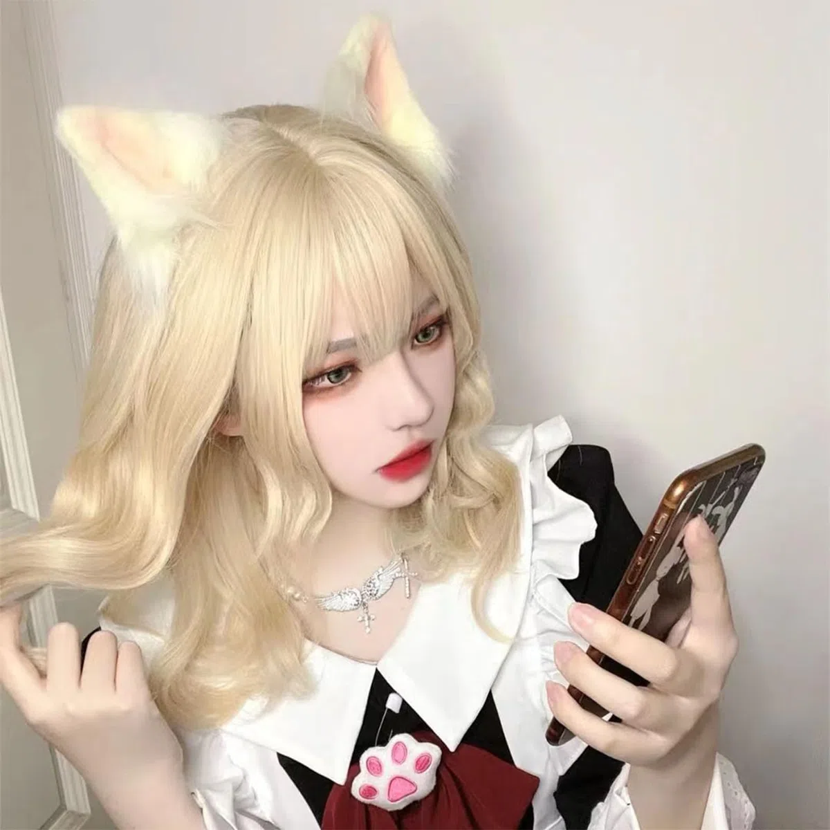 45 cm parrucca bionda donna bionda Bob parrucca con frangia capelli sintetici resistenti al calore parrucca corta per sera Cosplay uso quotidiano