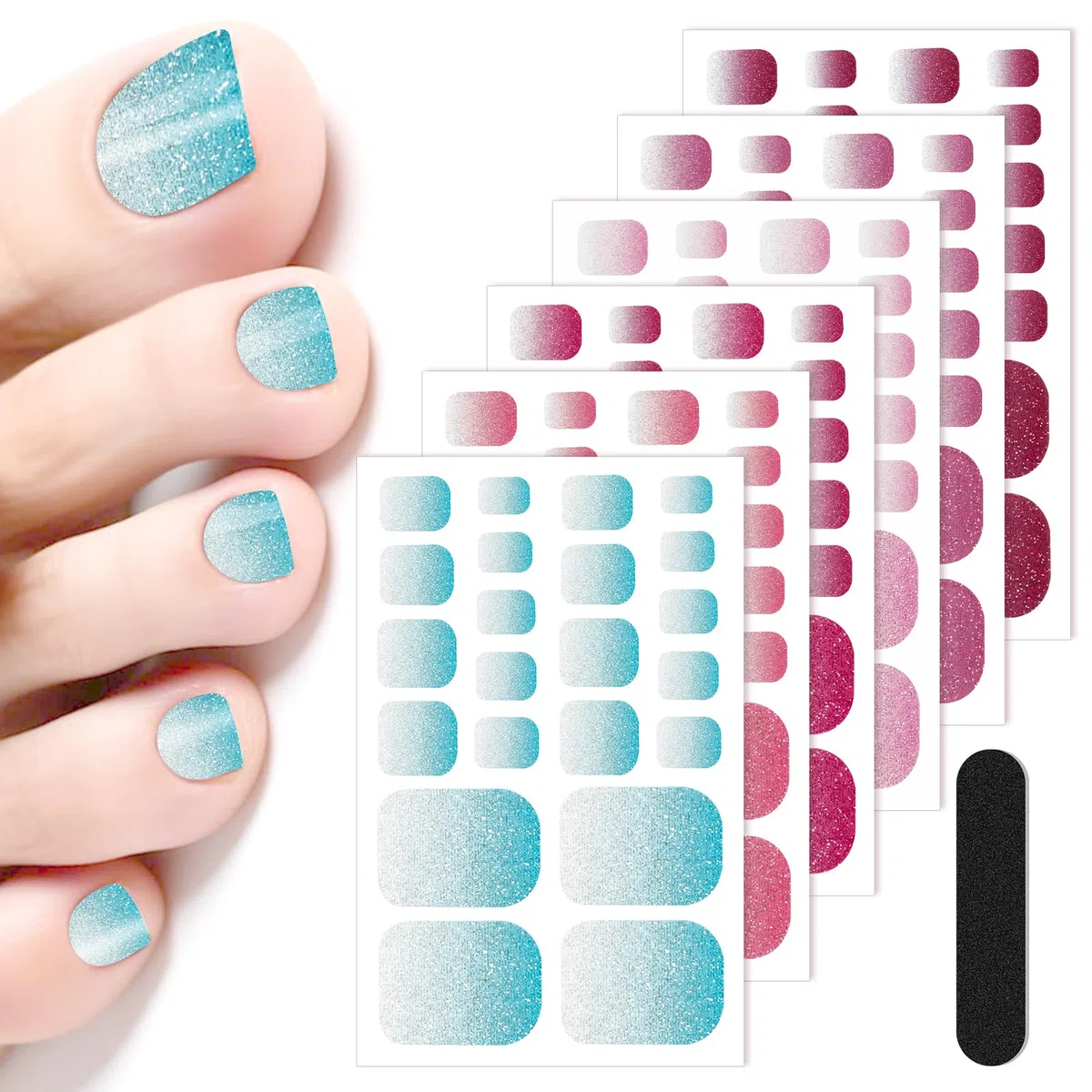 JSRQT 6 Pezzi Adesivi Unghie dei Piedi Glitterati, Adesivi Smalto per Unghie Toenail Stickers, Strisce Autoadesive e Decalcomaniein Gel per Donne Ragazze, Decorazioni per Nail Art Piedi
