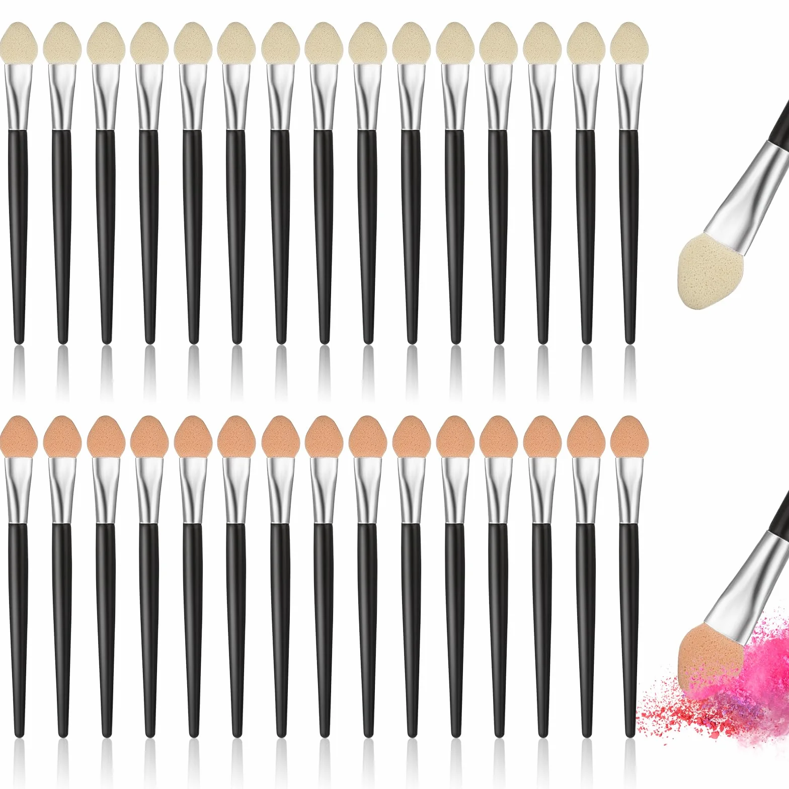 30applicatori per ombretto,pennello in spugna per ombretto,applicatore per trucco,applicatore in schiuma riutilizzabile da 7,5 cm/7,5 cm,set di pennelli per l'applicazione di ombretti,lavabili