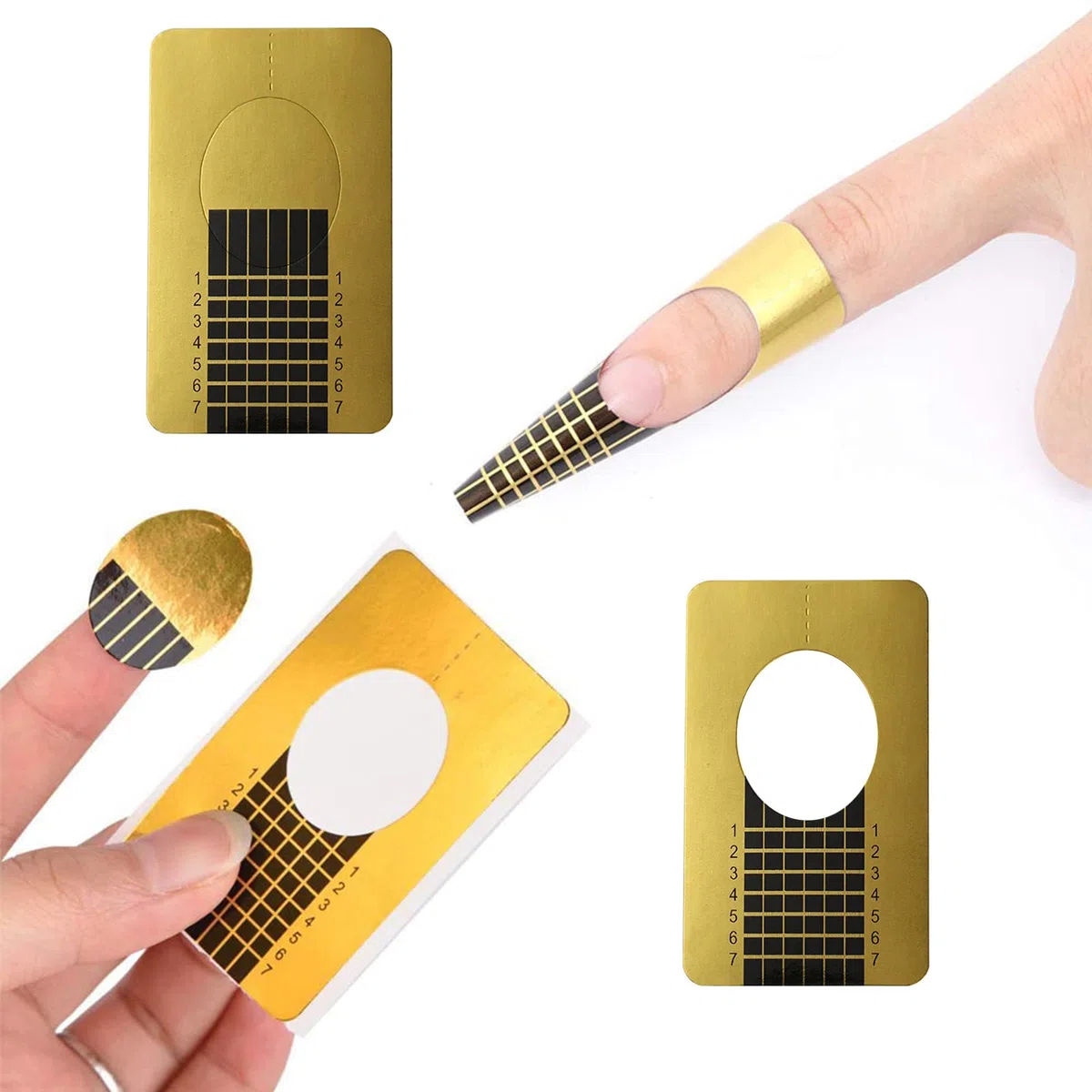 Rotolo Cartine Oro 144 Pezzi Nail Art ricostruzione,Sagome per unghie, Estensione model Cartine Forma delle unghie