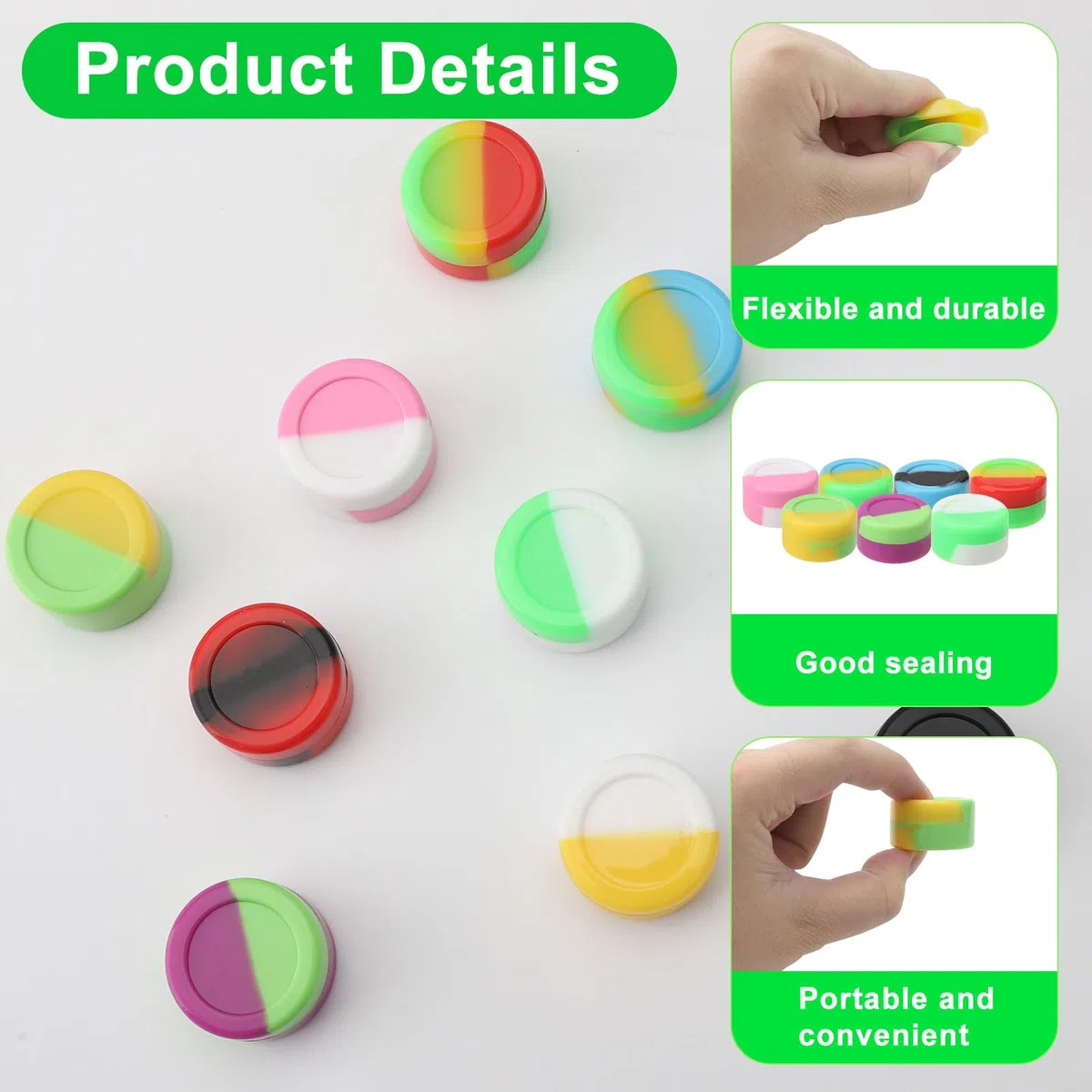 VOSSOT Contenitori Rotondi in Silicone da 5 ml con 15 Etichette - Mini Antiaderenti per Cera e Campioni Vuoti