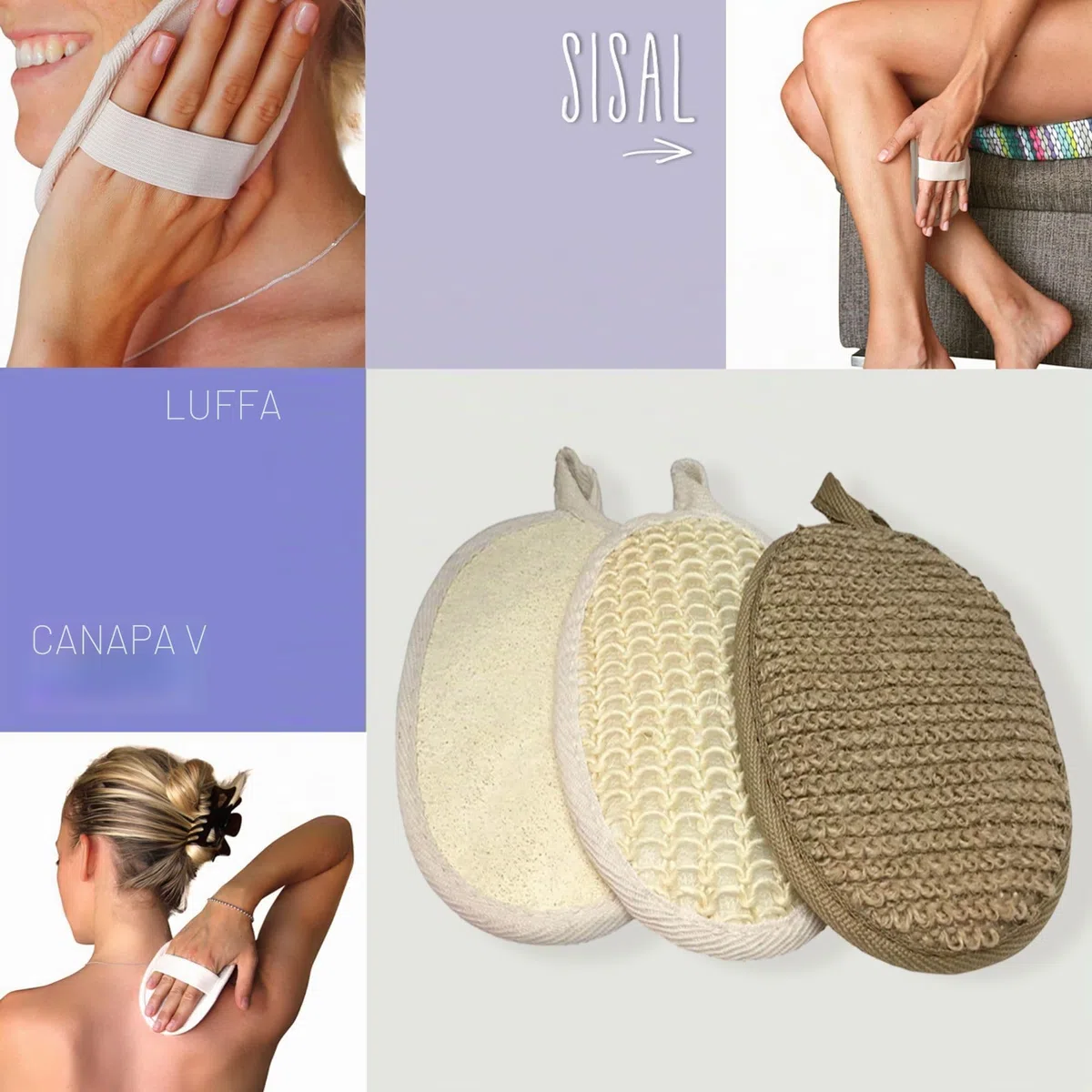 Guanti Esfolianti Naturali 3 Pezzi – Luffa, Canapa, Sisal – Per Viso e Corpo – 3 Livelli di Esfoliazione – Riutilizzabili, Vegan, Zero Plastica – Cura Naturale Quotidiana