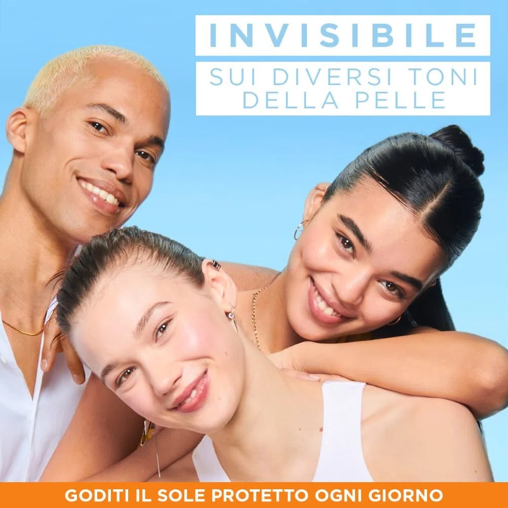 Garnier Fluido Viso Anti Imperfezioni, Uso Quotidiano, Protezione Solare Molto Alta SPF 50+, Effetto Invisibile, Con Niacinamide, Dermatologicamente Provato, Super UV, Ambre Solaire, 40 ml