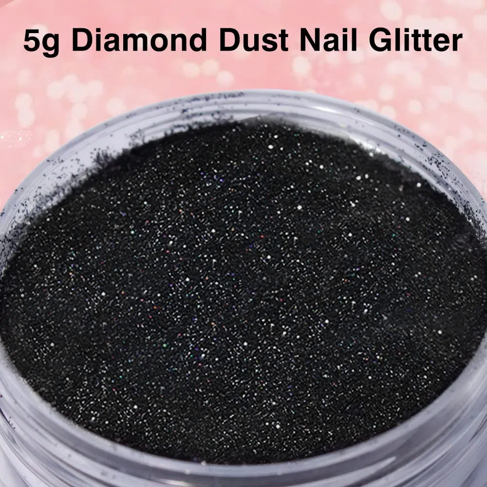 Polvere di zucchero nero – Glitter per unghie effetto zucchero luccicante, polvere di diamante