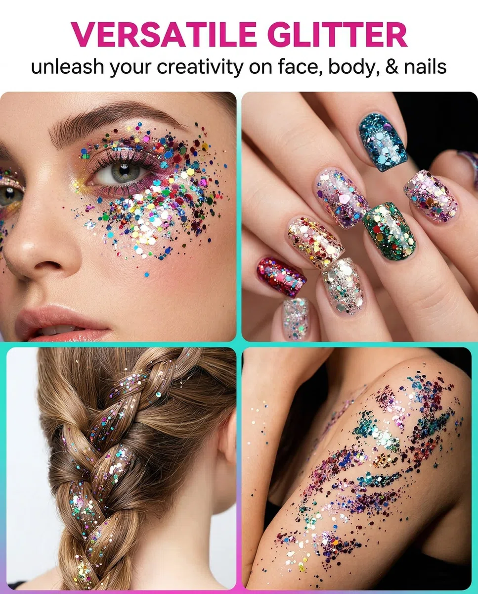 12 Pezzi Glitter Capelli Gel,Brillantini Corpo,Body Glitter Viso Make Up,Brillantini Occhi Polvere,Paillettes per Corpo,Brillantinis Unghie Nail Art,Cosmetici Glitters per Candele Fai da Te
