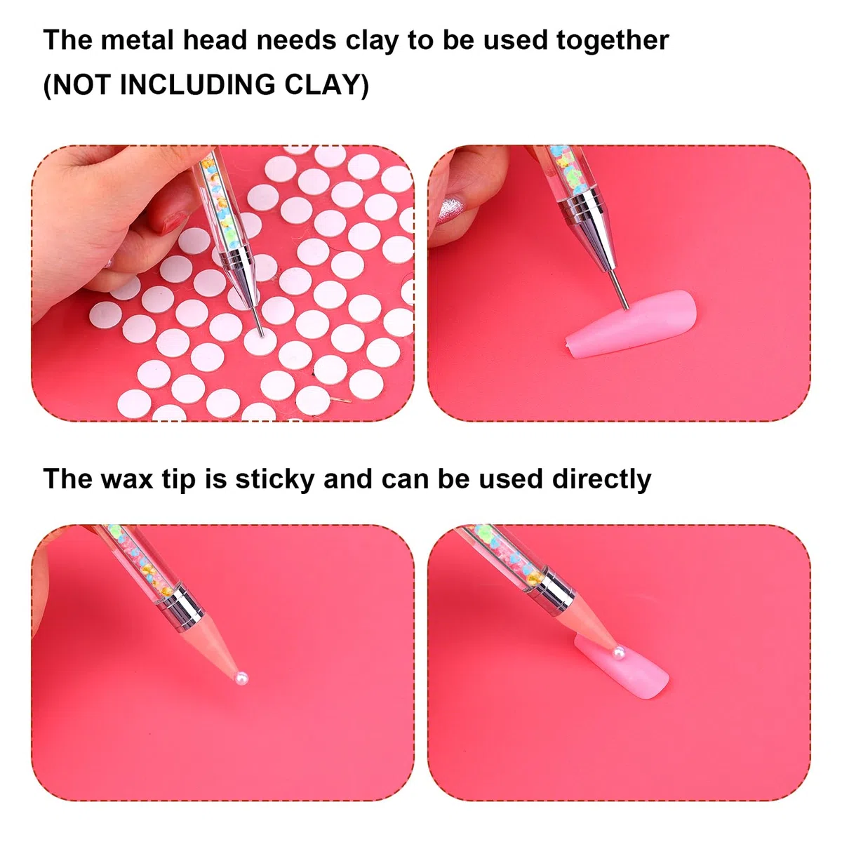 3pz Matita di Cera per Strass con 3 Punte Cera, a Doppia Testa Strumento per Selezione Gioielli con Tubo Penna con Diamanti Colorati Penna per Cera con Gemme per Unghie (Nero, Bianco, Rosa)