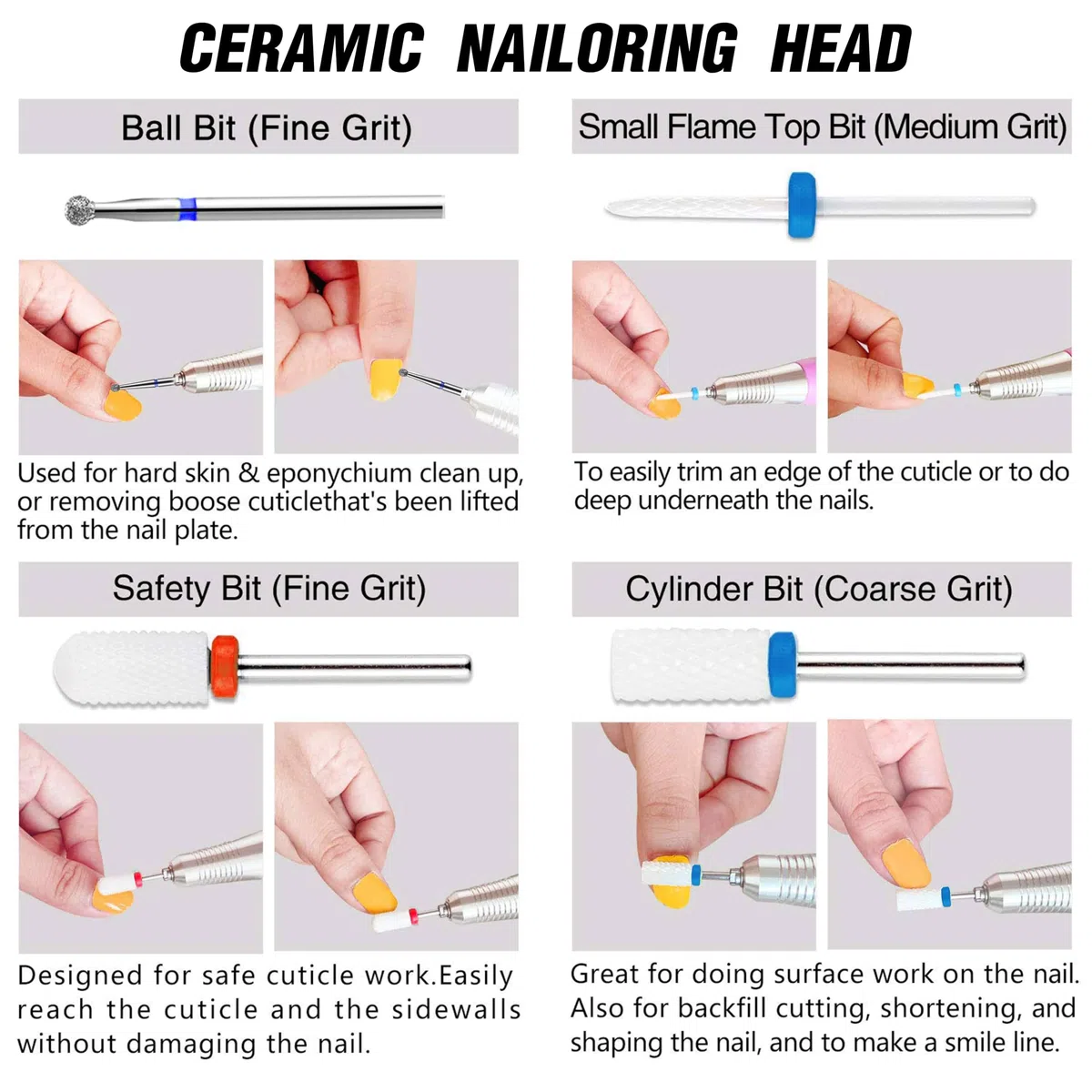Punte Fresa Unghie, Set di Manicure Elettrico da 7 Pezzi Kit di Trapano per Unghie Elettrico 3/32" Ceramica Lima per Unghie elettrica Manicure Pedicure Uso Domestico