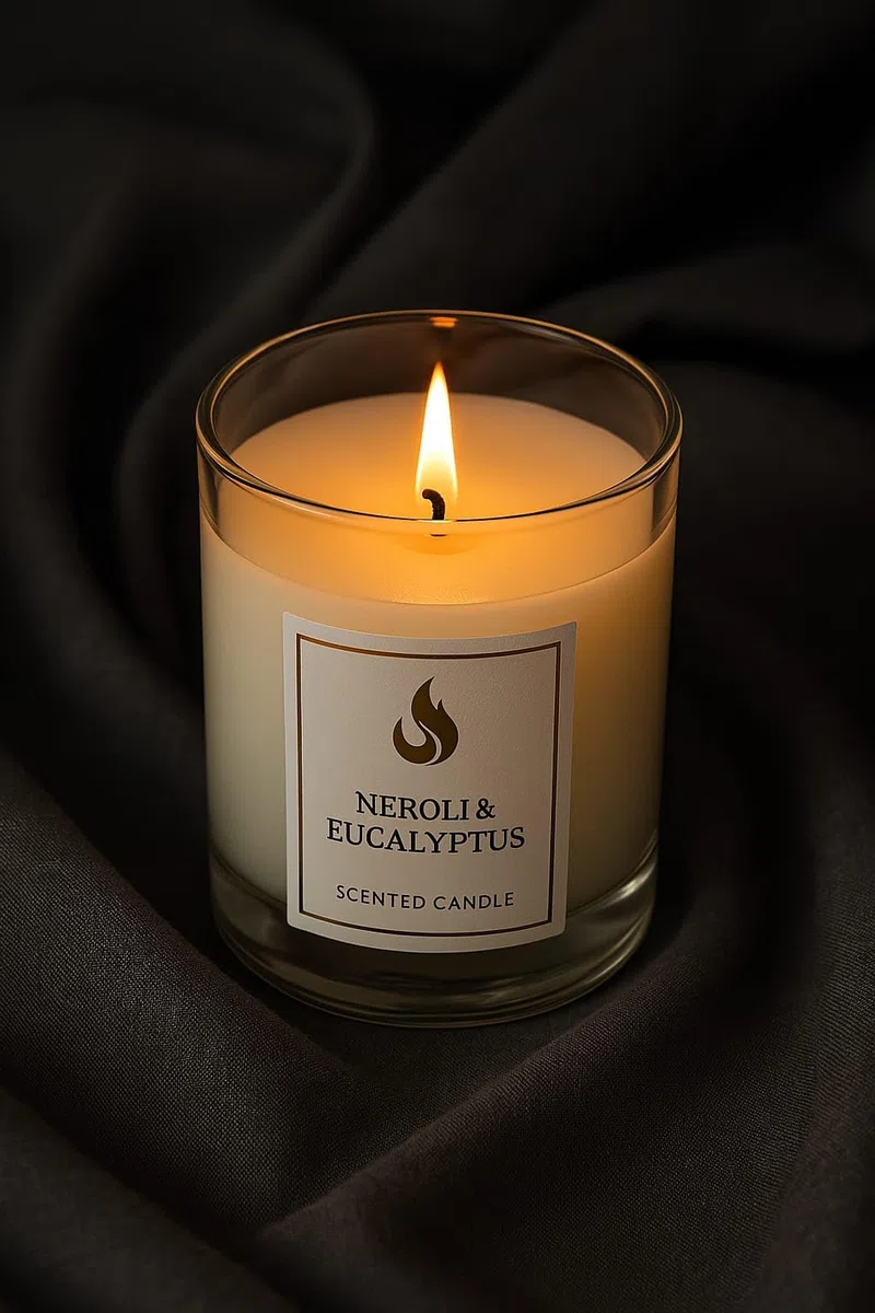 Candela Profumata in Vetro con Lunga Durata – Menta Selvatica & Eucalipto – Elegante Idea Regalo per Casa, Relax, Aromaterapia, 40 Ore, Confezione Premium