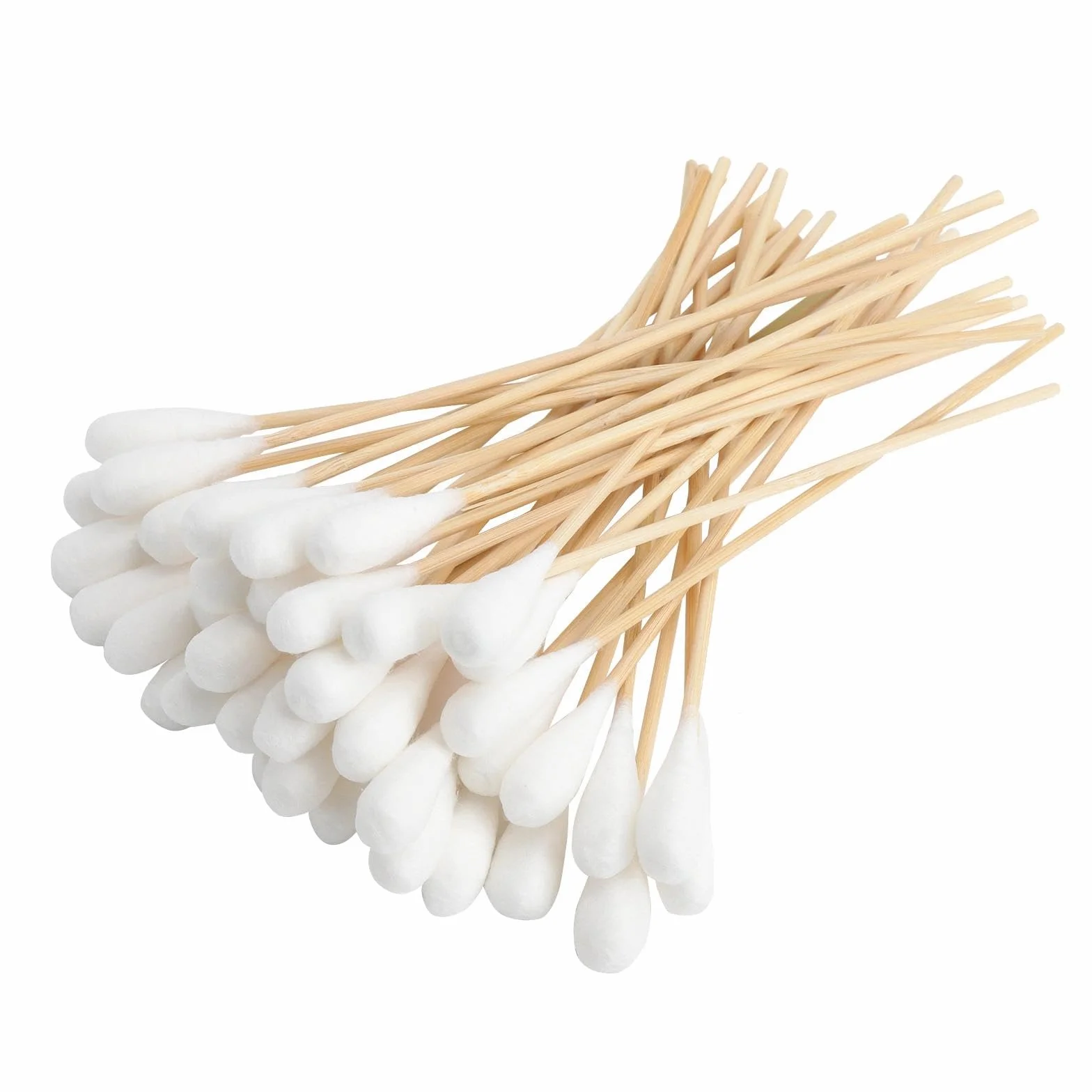 100 Pezzi Tamponi di Cotone Lunghi,Tamponi in Cotone con Manici in Legno,Bastoncini con Cotone, con Grandi Palline di Cotone per Pulizia,Cosmetologia,Strumento Cosmetico, 20cm