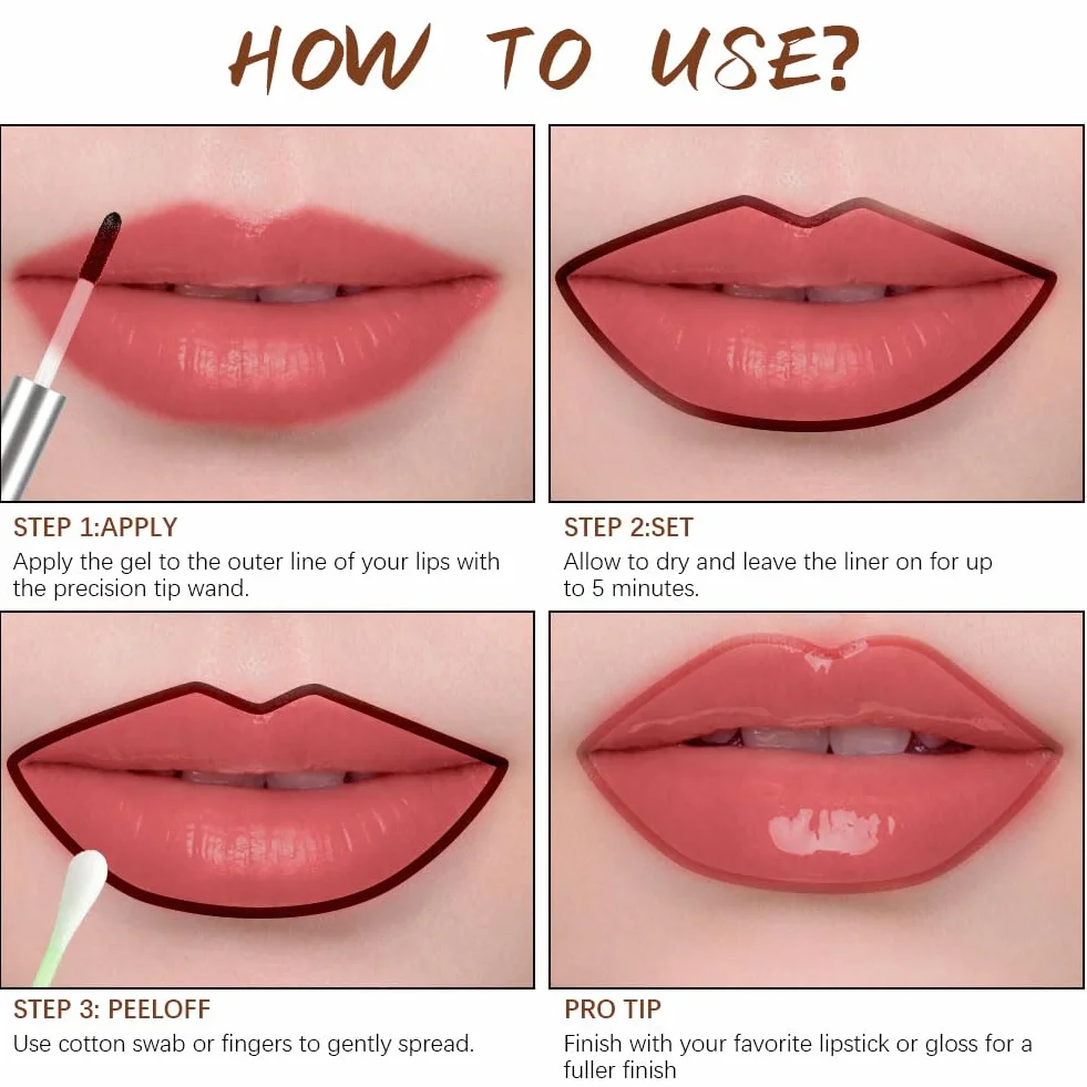 LOPHE Lip Liner, Plump Lip Liner Lip Peel Off a Lunga Tenuta, Liner Labbra Tatuaggio per Labbra Rimovibile, Effetto Rimpolpante, No Transfer, Matita Labbra Tattoo(Marrone scuro)