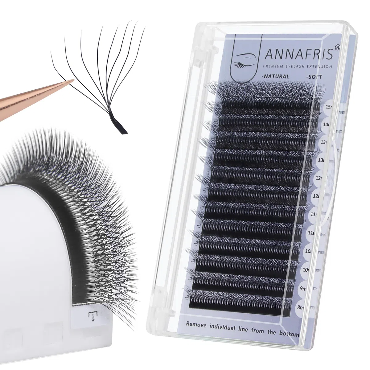 Extension Ciglia 8D W 8-15mm 0.07D Ventilatore Prefabbricato Ciglia 8d Lash Russian Volume Ciglia Ciuffetti Eyelash (0.07D 8D 8-15mm)