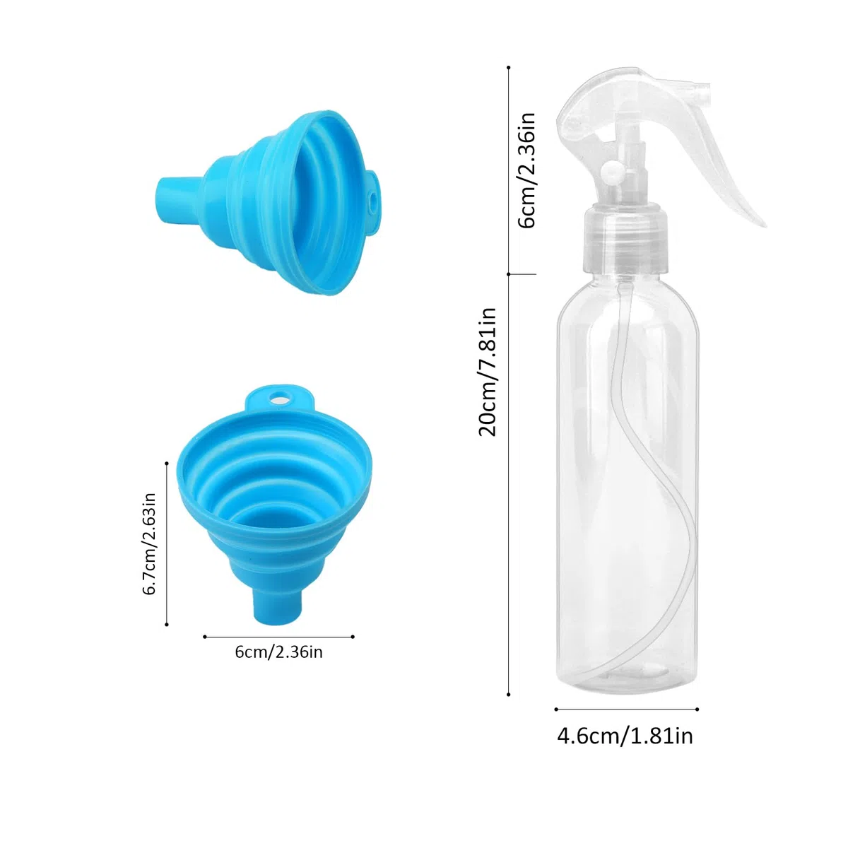 HENGBIRD 5 flaconi spray con imbuto pieghevole da 200 ml, in plastica, flacone spray per piante, flacone spray ricaricabile per capelli, pulizia, piante, cosmetici