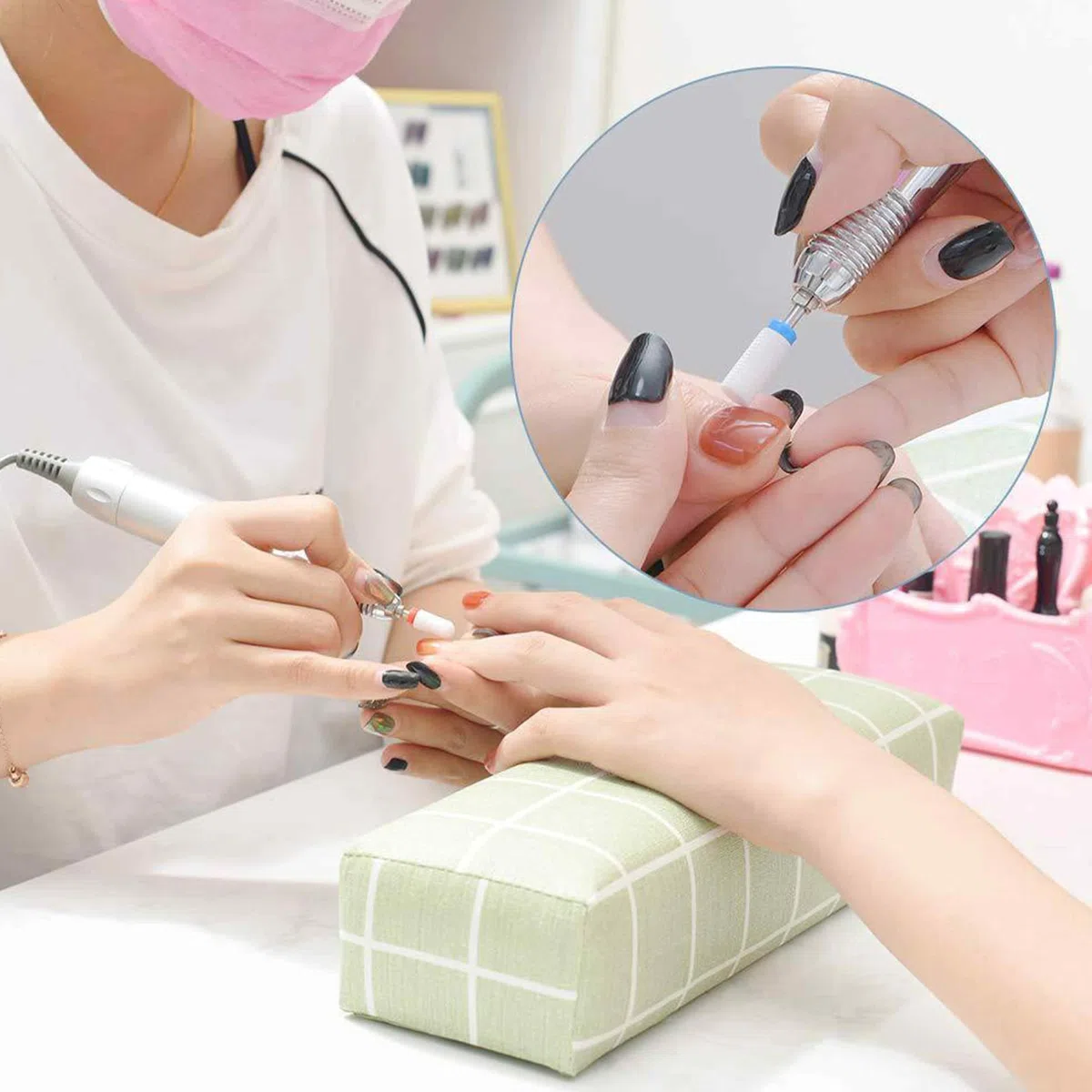 Punte Fresa Unghie, Set di Manicure Elettrico da 7 Pezzi Kit di Trapano per Unghie Elettrico 3/32" Ceramica Lima per Unghie elettrica Manicure Pedicure Uso Domestico