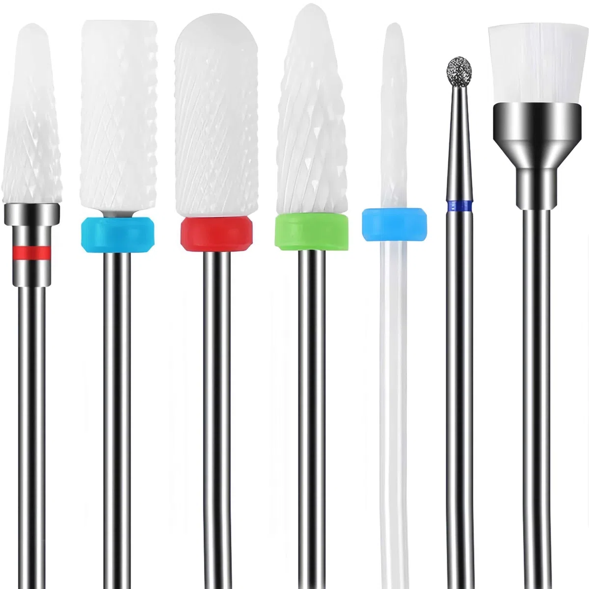 Punte Fresa Unghie, Set di Manicure Elettrico da 7 Pezzi Kit di Trapano per Unghie Elettrico 3/32" Ceramica Lima per Unghie elettrica Manicure Pedicure Uso Domestico
