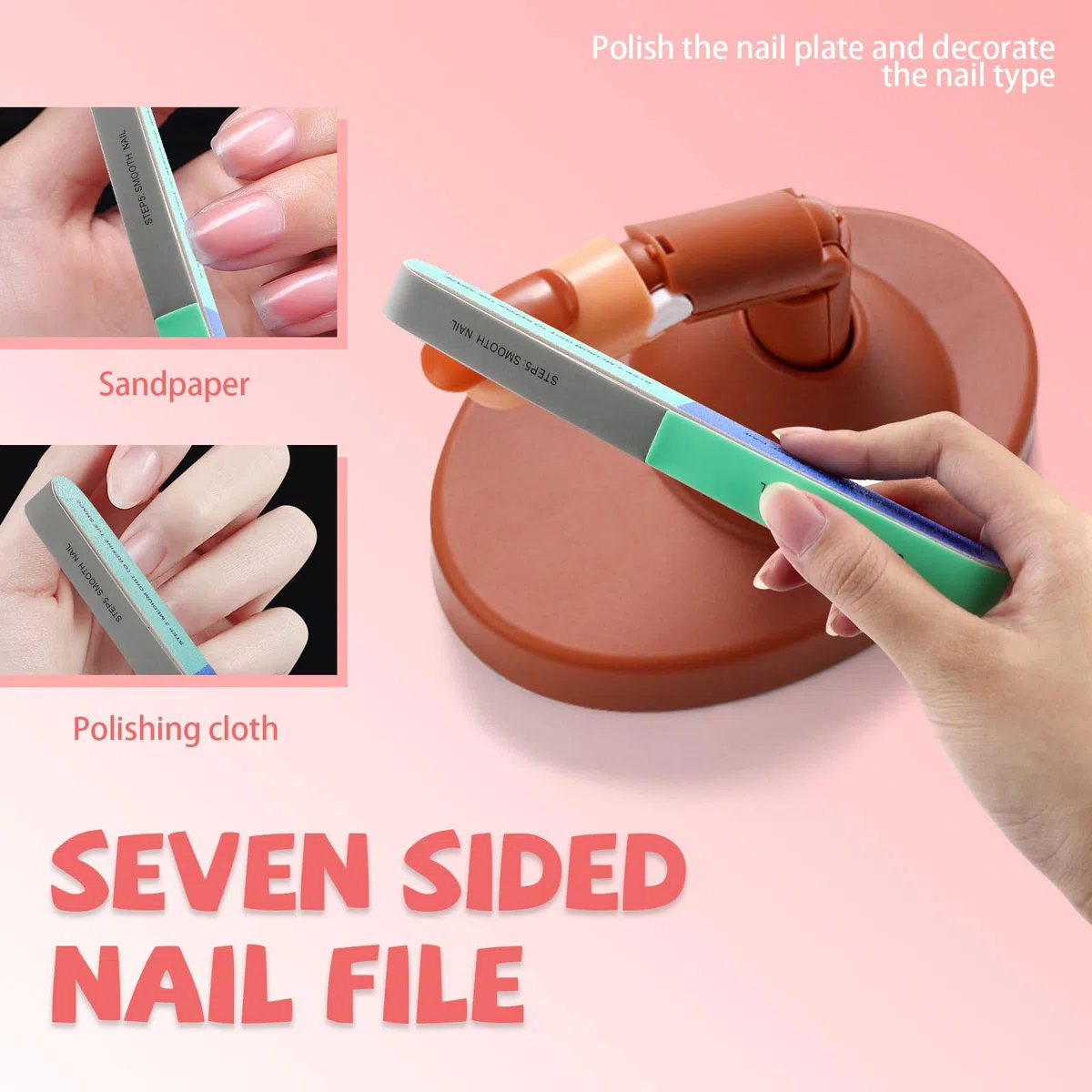 3 dita finte per unghie in acrilico con base, punte e blocco tampone per unghie, manichino regolabile per nail art, kit per principianti mobili e flessibili (marrone)