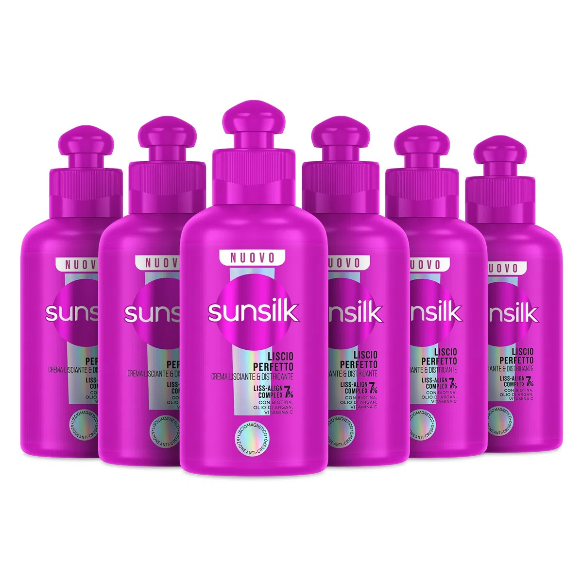 Sunsilk, Crema Lisciante & Districante Liscio Perfetto, Crema Capelli Senza Risciacquo Anti Crespo, Formula con 7% LISS-ALIGN COMPLEX con Biotina, Olio di Argan e Vitamina C, 6 Pezzi da 200 ml