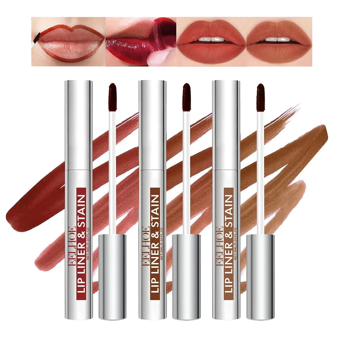 3 pezzi Peel Off Lip Liner, Lip Stain Peel Off a Lunga Durata, Impermeabile Tinta Labbra Peel Off, Lip Liner Tattoo per Labbra, Matte Finish Rossetto per Donne