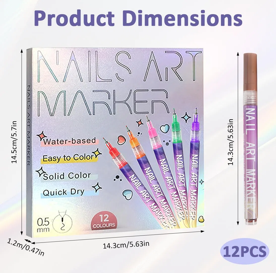 12 PCS 12 Colore 3D Nail Art Pen, Set di Penne per Unghie, French Nail Point Punteggiatura Penna Disegno Pittura Per Nail Art Fai da Te, Pittura, Colorazione, Halloween Natale.