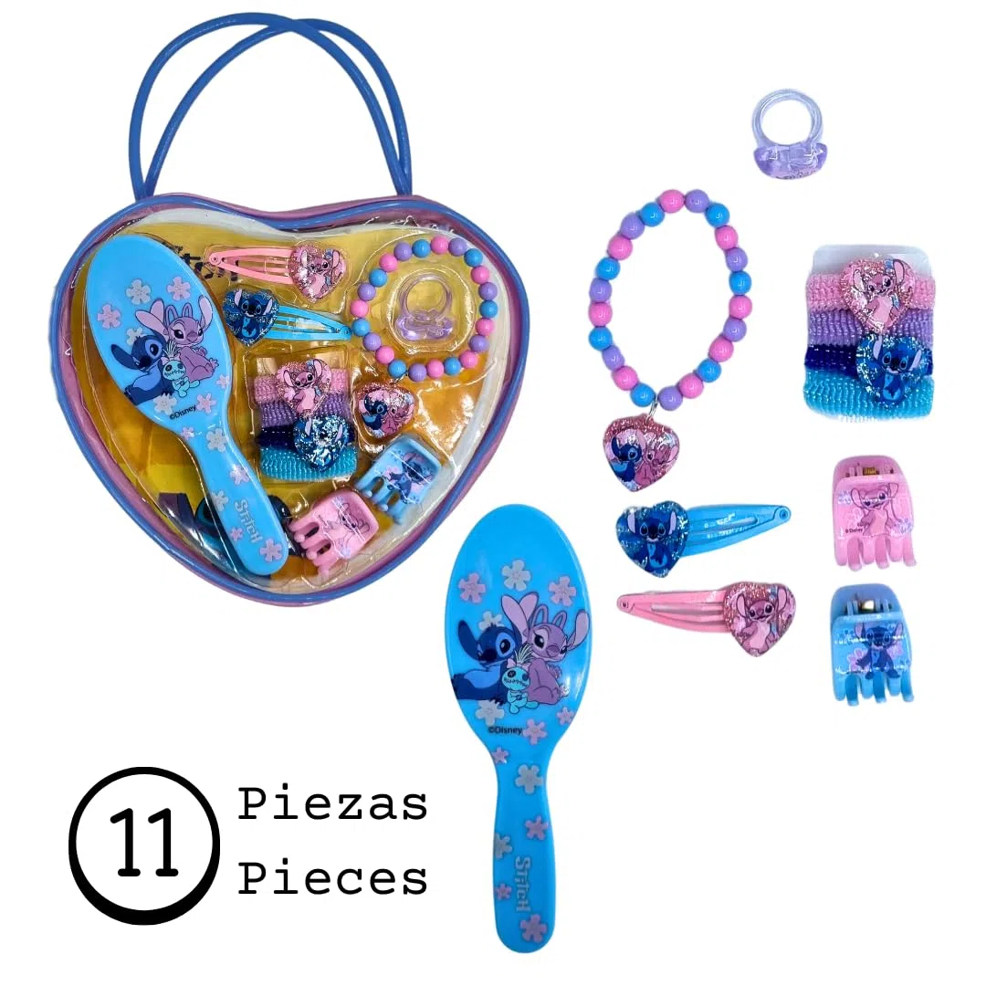 ARDITEX, Disney Stitch Beauty Set, Accessori per Capelli Stitch, Mollete Capelli Bambina, Elastici in Tessuto, e Molto Altro Ancora, Ideale per sorprendere i Tuoi Bambini, Design Originale, 11 Pz