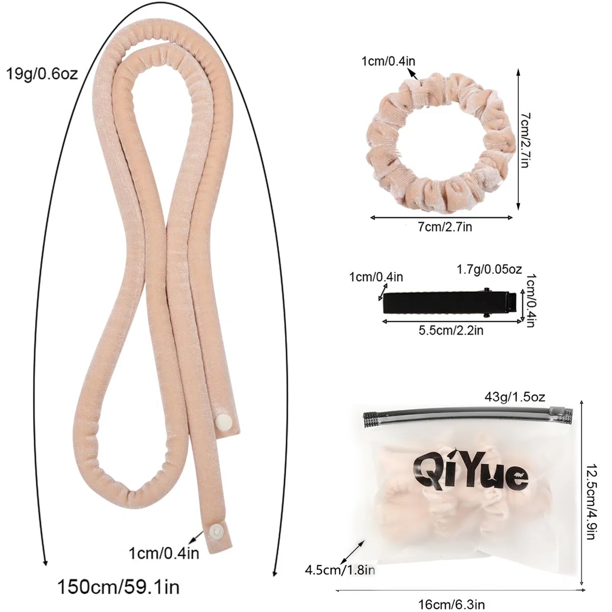 Heatless Hair Curler, Ricci Durante Notte， Fascia Per Capelli Con Riccioli Sottili， Adatto a Tutti i Tipi Capelli e Trame,Lunghezza Della Spalla o Risultati Ottimali Capelli Più Lunghi(Beige)
