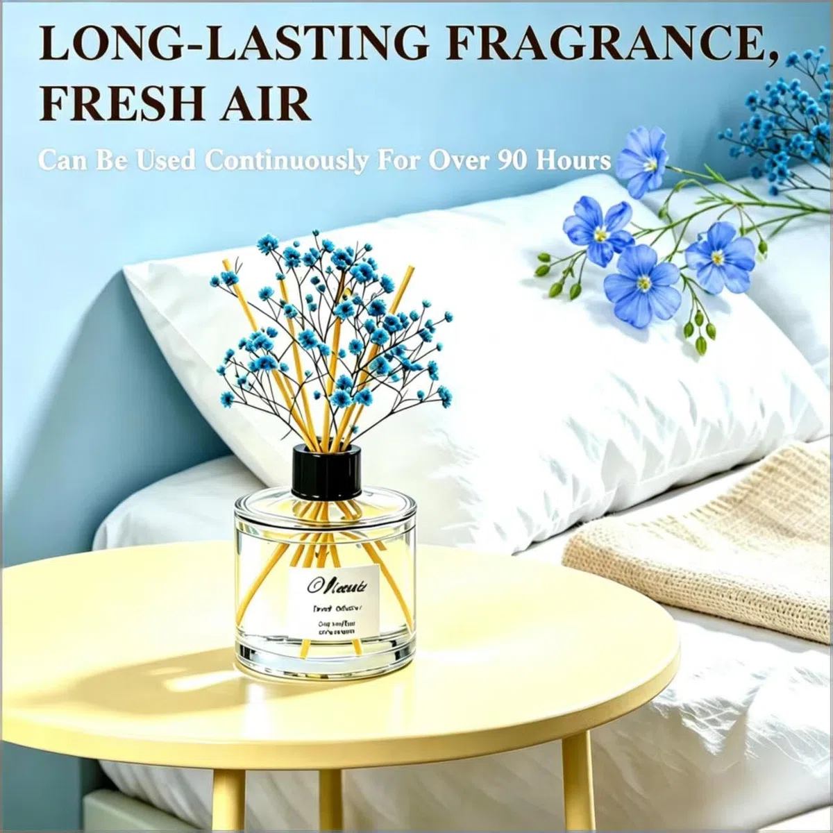 Diffusore, Diffusore A Canne Di Bambù, Diffusore Di Oli Essenziali, Con 4 Bastoncini Di Bambù + Fiori Secchi, 200 Ml Di Profumo Per Ambienti, Fragranza Naturale, Profumo Persistente — Fresco Di Lino