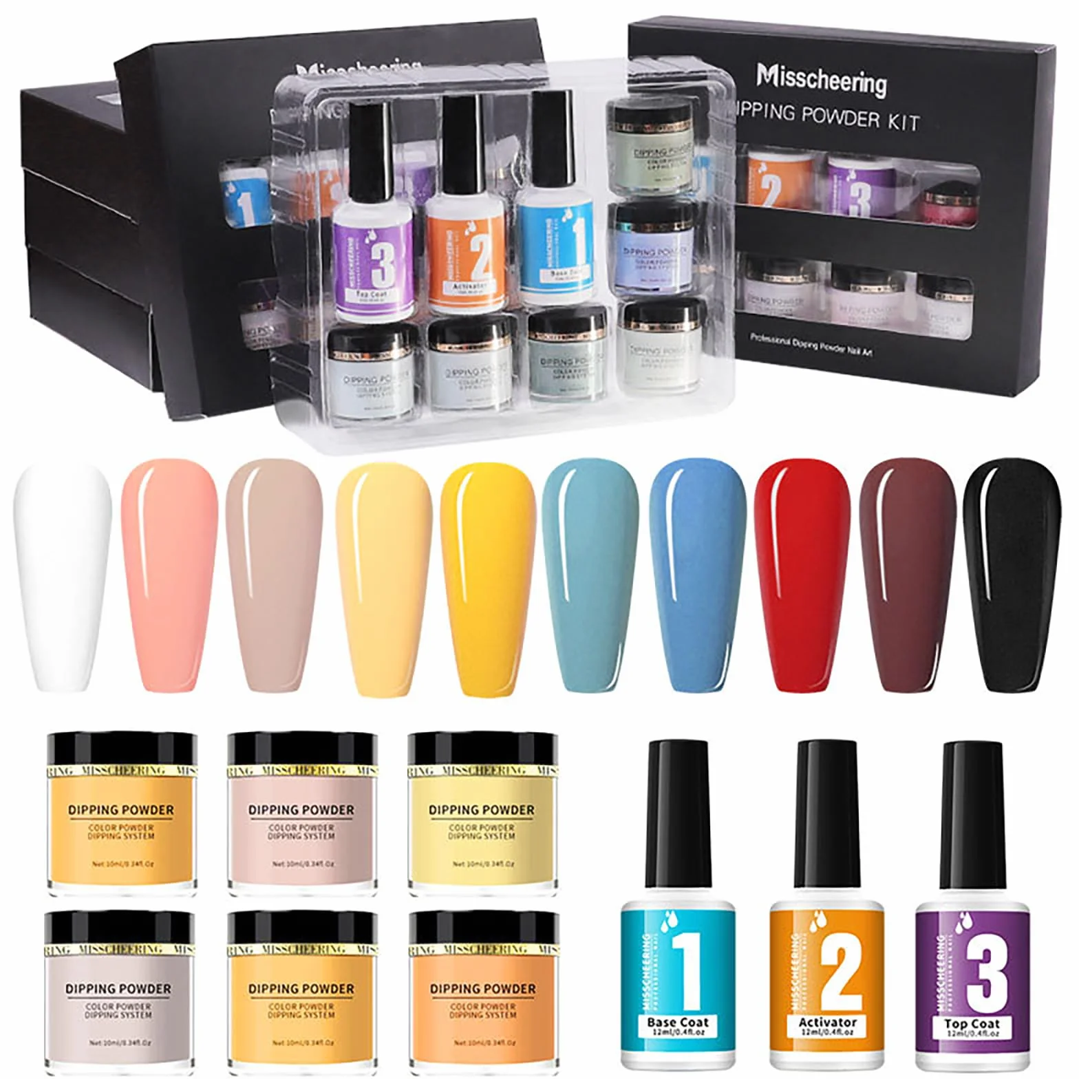 Polvere da Immersione Kit Starter per Unghie, RoseFlower Kit per unghie in polvere con 6 colori nudi, polvere per immersione Rosso Viola, Top Coat Base Coat - Set di Polvere per unghie Francese