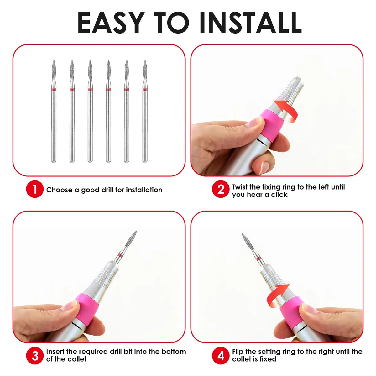 YUXIANLB Set Di 6 Punte Per Trapano Per Cuticole Con Custodia Strumenti Professionali Per Manicure Da 3/32 Pollici Per Cuticole E Unghie In Carburo Per La Casa E Il Salone