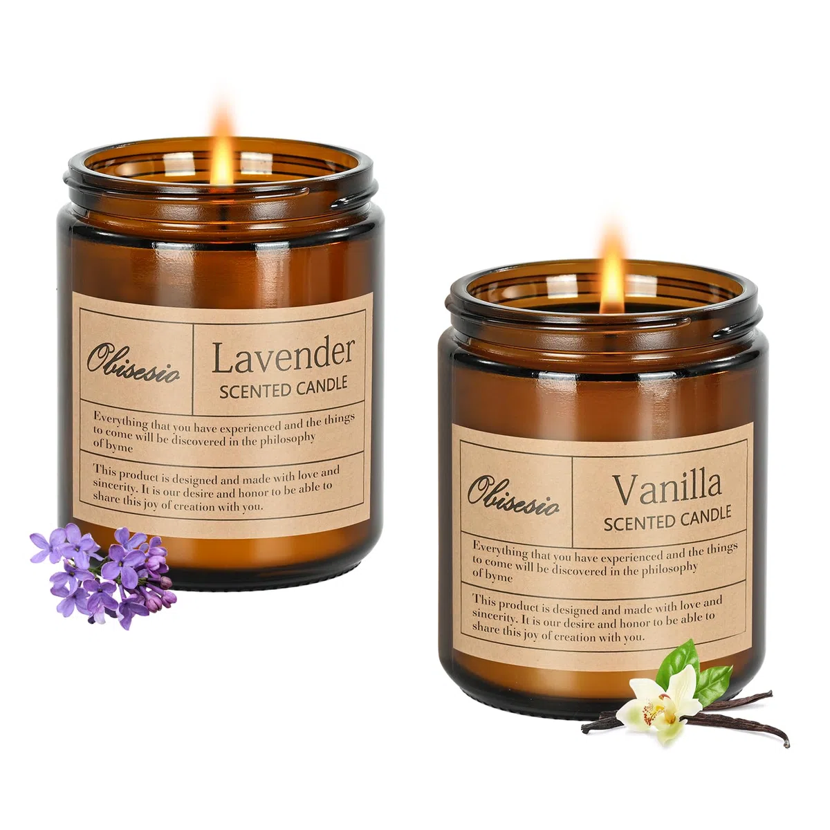 Candele 2 Pack, Candele per la casa profumata, Aromaterapia Candela Set regalo per le donne Cera di soia Lunga durata Ambra Jar Candeles regalo per Madre San Valentino (Vaniglia e Lavanda)
