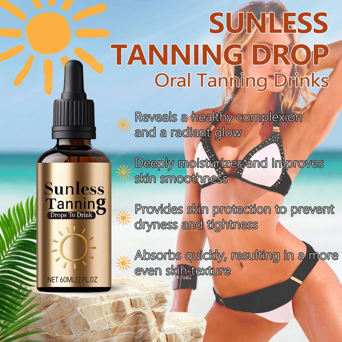 2 Pezzi Gocce Autoabbronzanti Viso, Gocce Abbronzanti Sunless per Stimola Produzione Naturale di Melanina, Miglioramento Duraturo Tono Della Pelle
