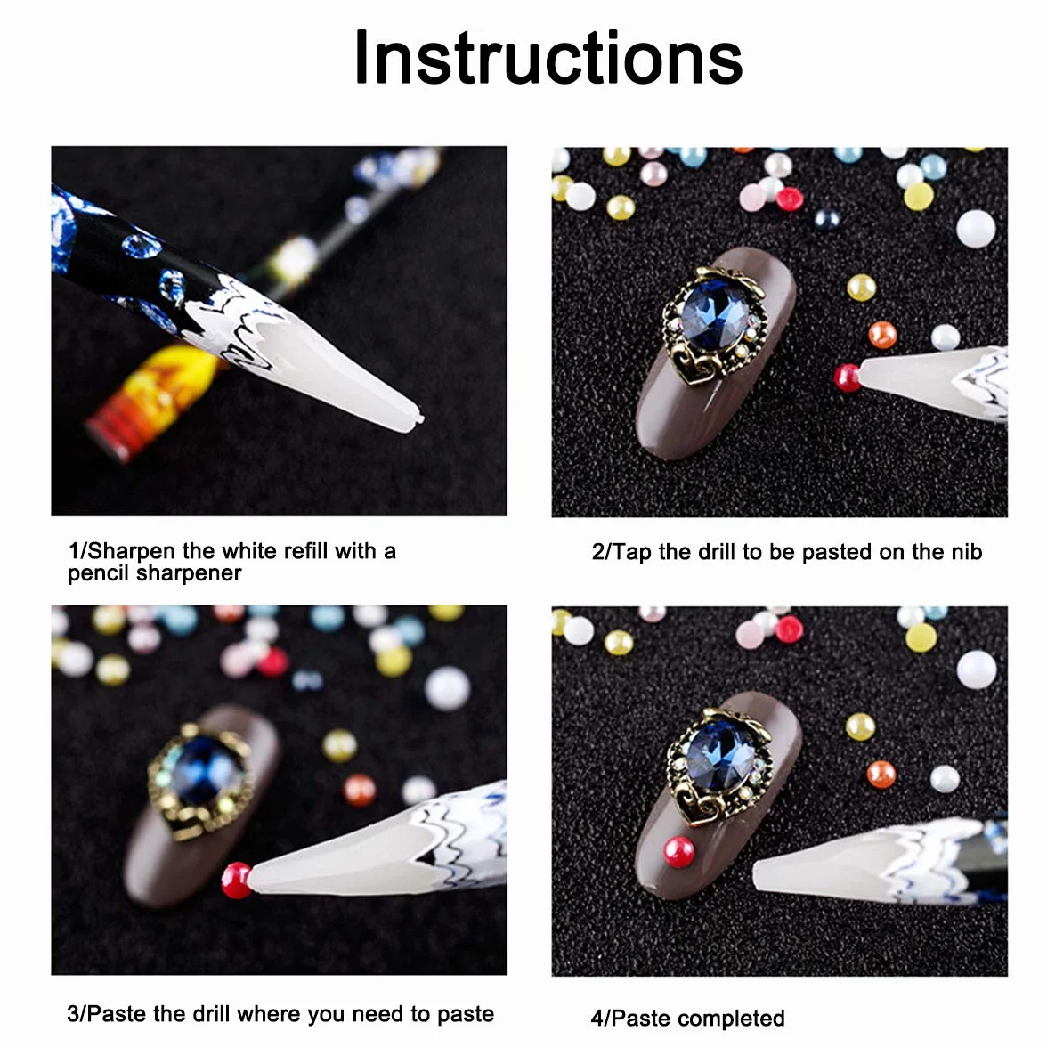 Nail Art Strass Picker 5Pz Penne Strass Diamond Painting Accessori Punteggiatura Unghie Decorazione Manicure Strumento per Diamantati per Pittura Diamante 5D Fai-da-Te