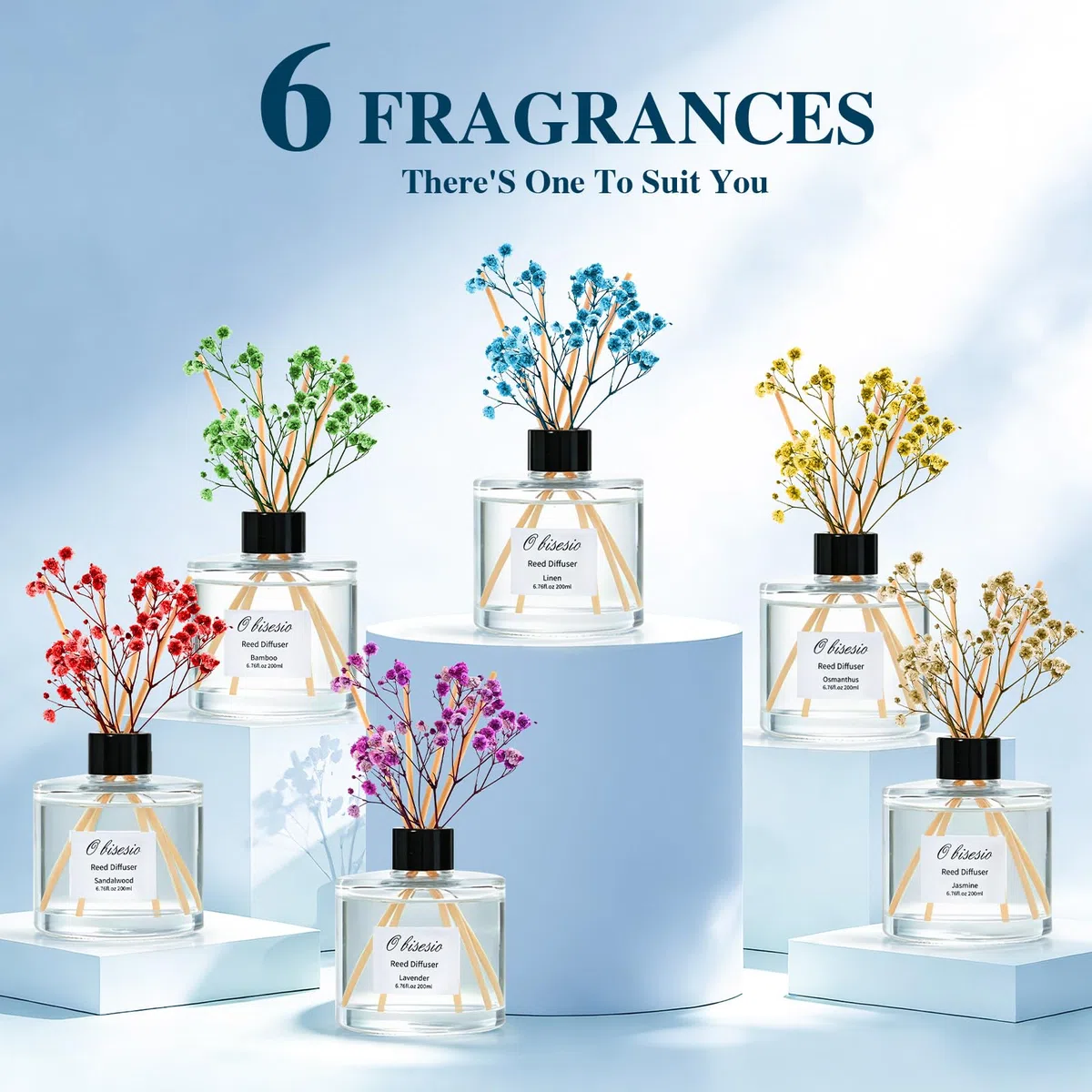 Diffusore, Diffusore A Canne Di Bambù, Diffusore Di Oli Essenziali, Con 4 Bastoncini Di Bambù + Fiori Secchi, 200 Ml Di Profumo Per Ambienti, Fragranza Naturale, Profumo Persistente — Fresco Di Lino