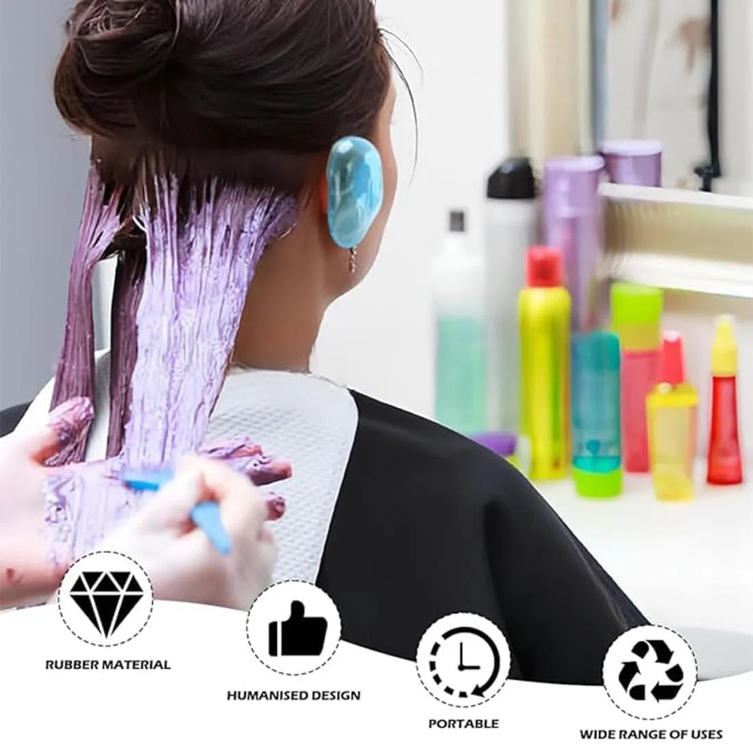 Set da 2 paraorecchie in Silicone riutilizzabili, Impermeabili e Adatti a Uso Domestico,per Proteggere Il Colore dei Capelli Durante la tintura, in Doccia, Bagno o Salone,Trasparente Blu