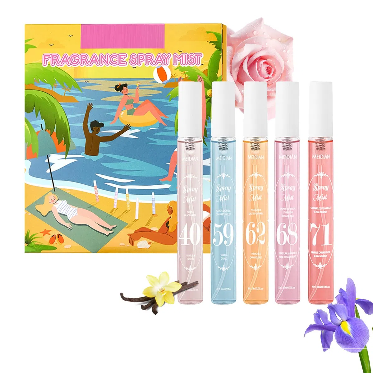 Nebbia di profumo per capelli e corpo, vaporizzatore fresco e fruttato durevole, per donna, mini formato viaggio, 5 profumi (40.59.62.68.71)